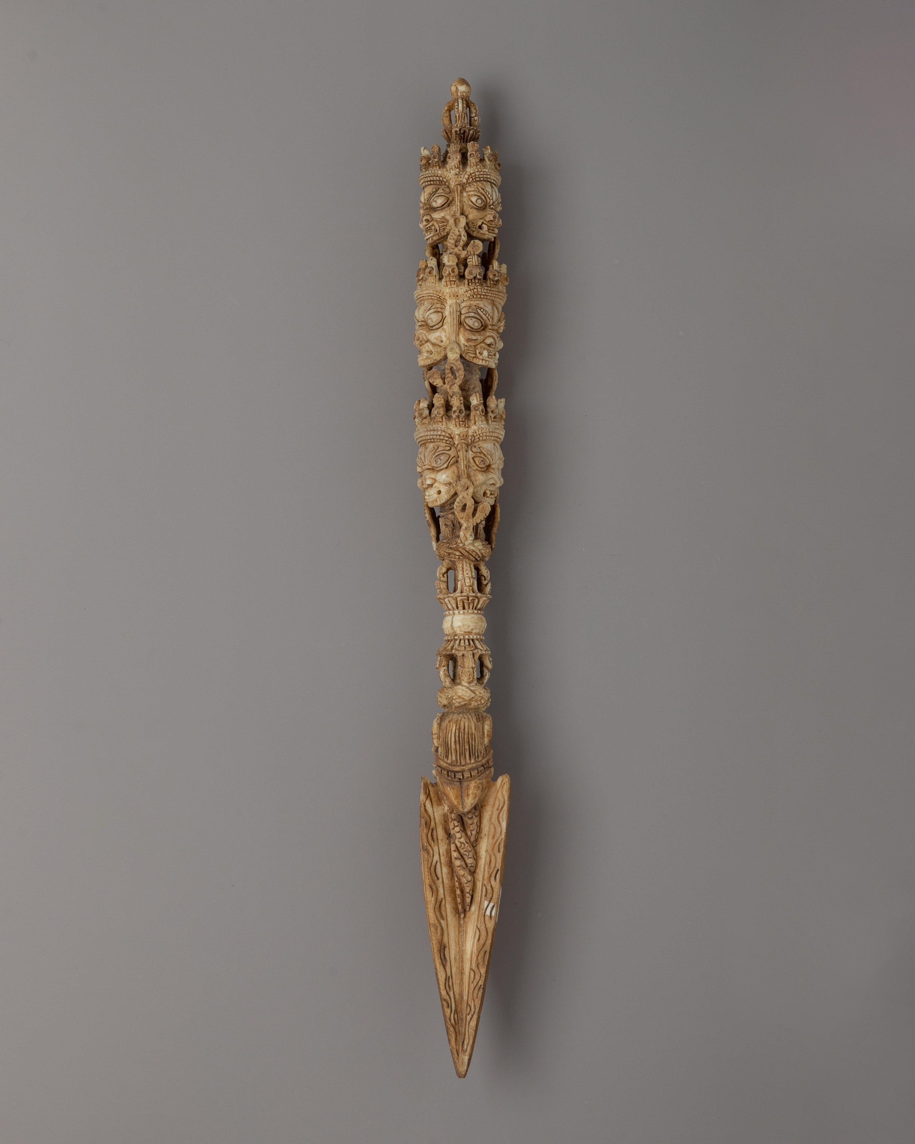 Handcarved Nine Face Phurba | A Sacred Tibetan Buffalo Bone Ritual Dagger