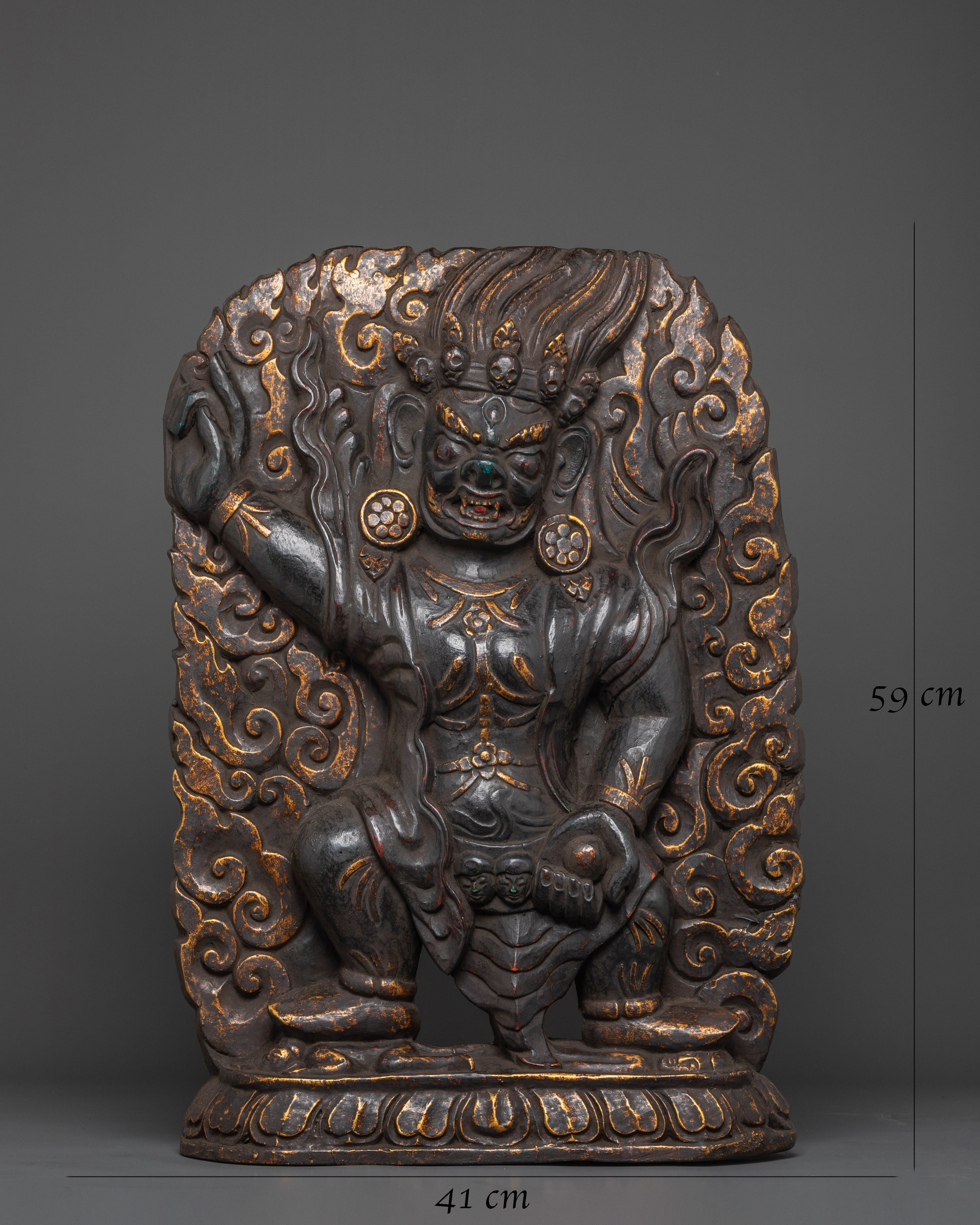 Protector Deity Sakya Mahakala Sculpture | Brass Buddhist Statue for Spiritual Protection