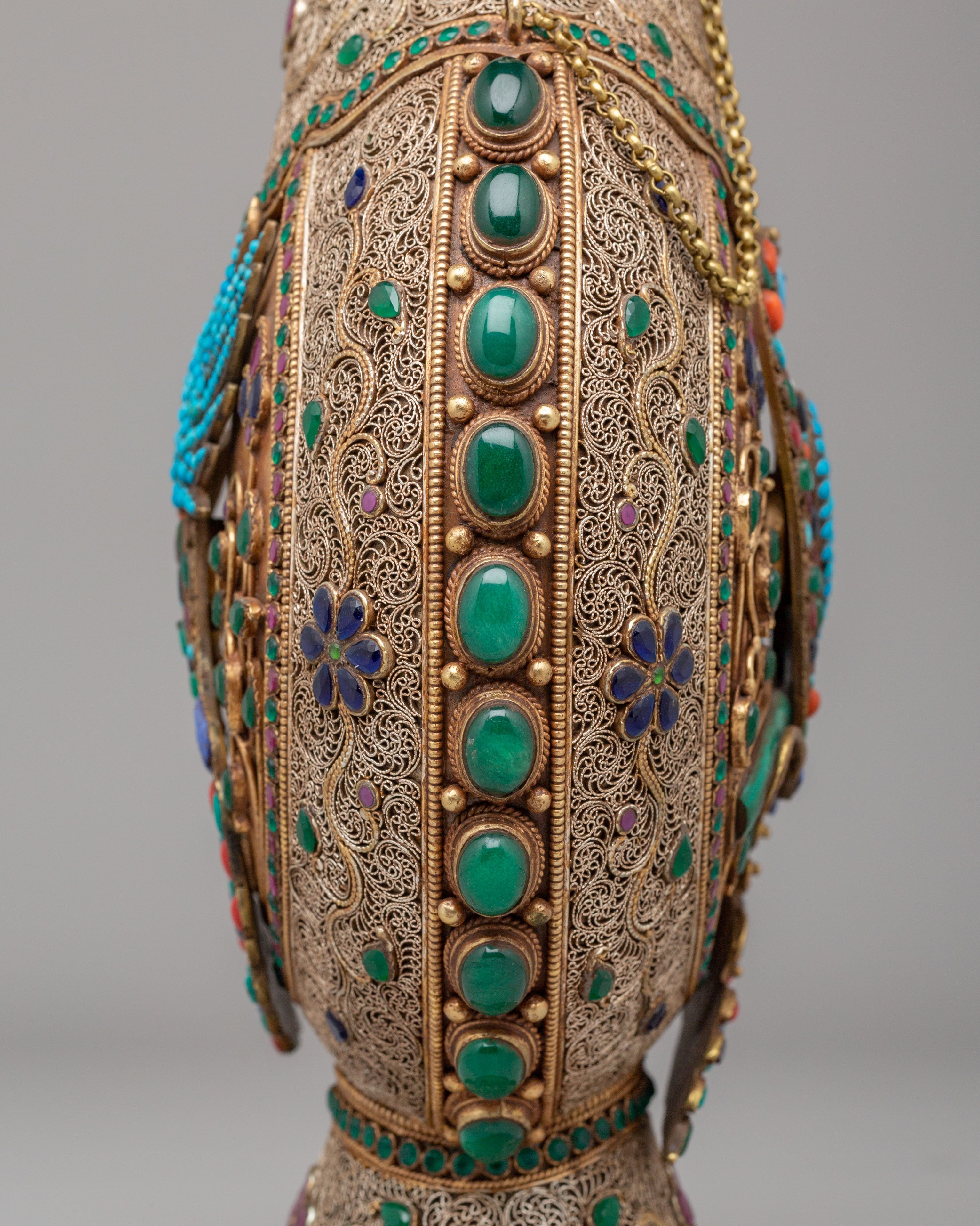 Ornate Snuffpot with Peacock and Floral Motif | Spiritual Home Decor