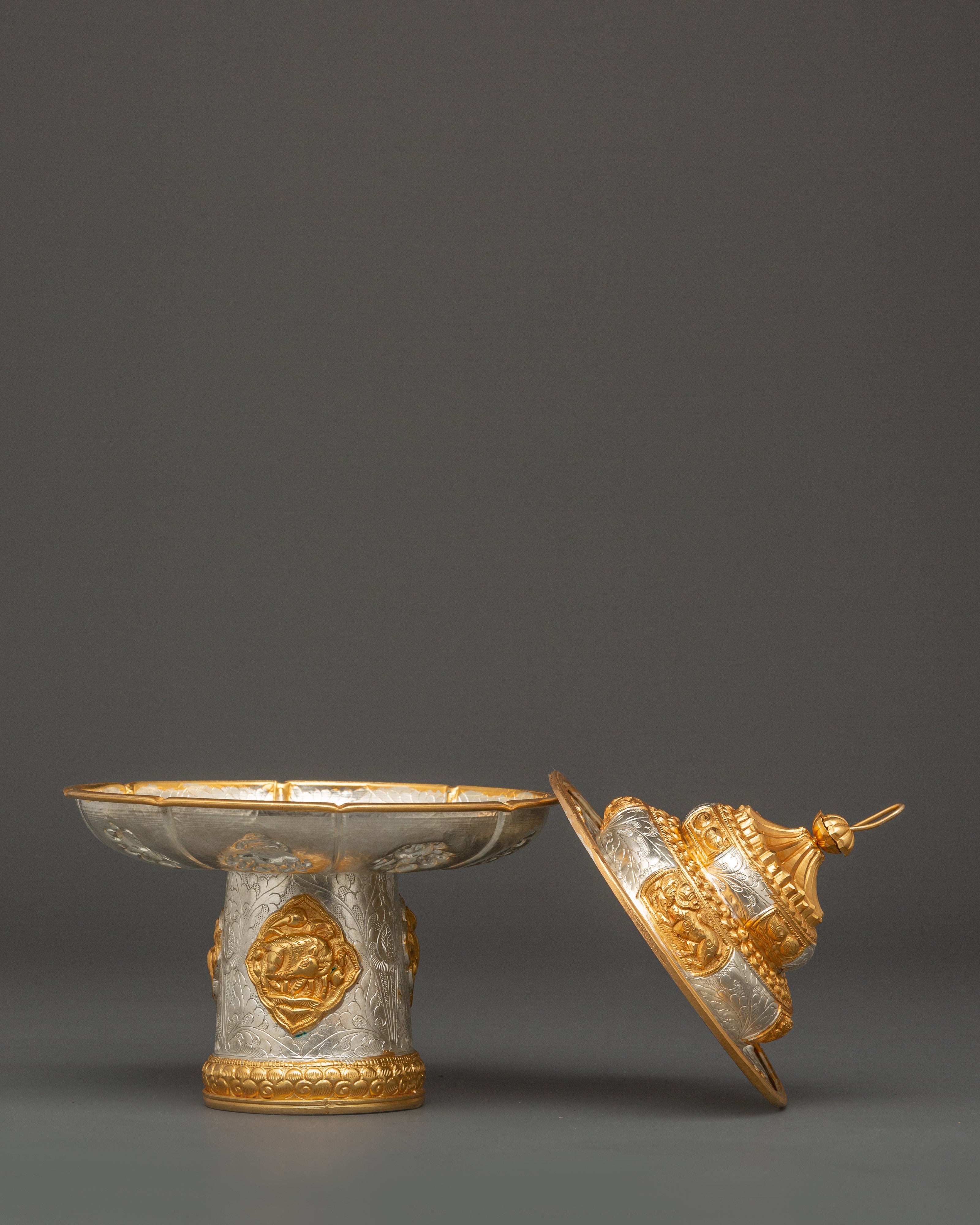 Tibetan Style Tea Cup Cover | Gold & Silver Plated Decorative Tea Cup Cover