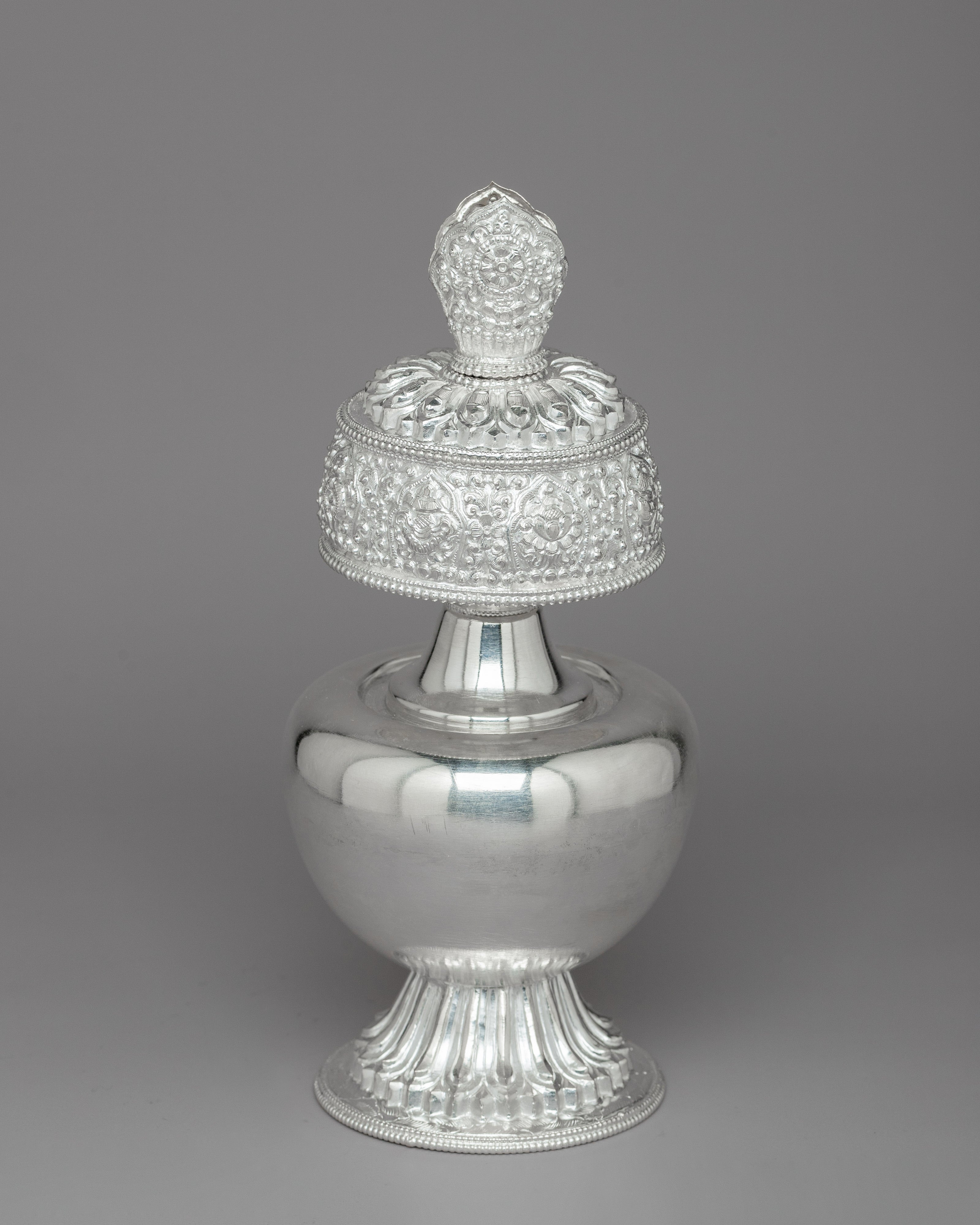 Silver Bhumba Ritual Vase | Handcrafted Tibetan Buddhist Artifact