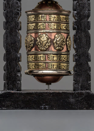 Sacred Tibetan Prayer Wheel | Wood Frame for Ritual Use