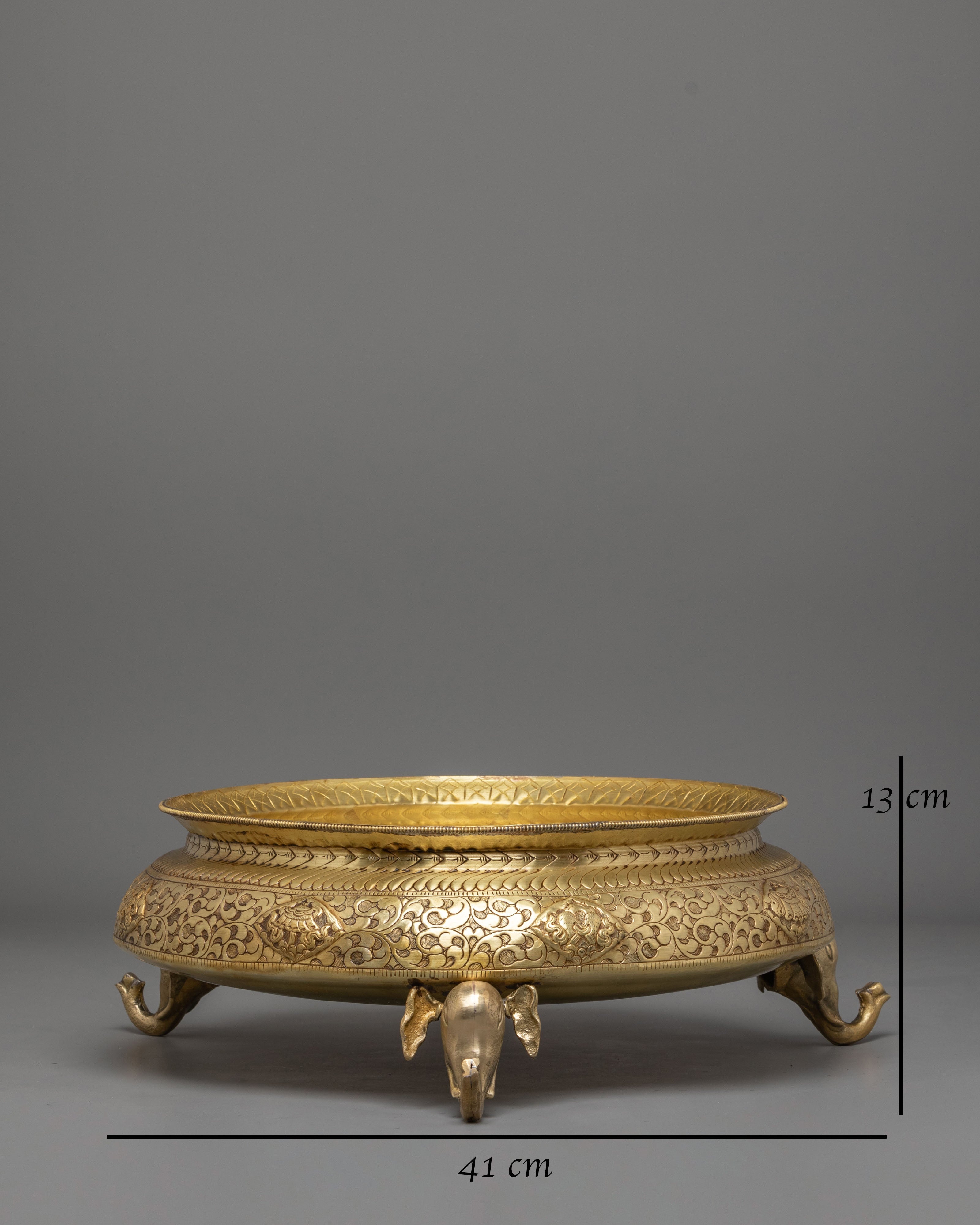 Decorative Offering Urli Bowl | Sacred Vishva Vajra Design with Elephant Trunk Stand