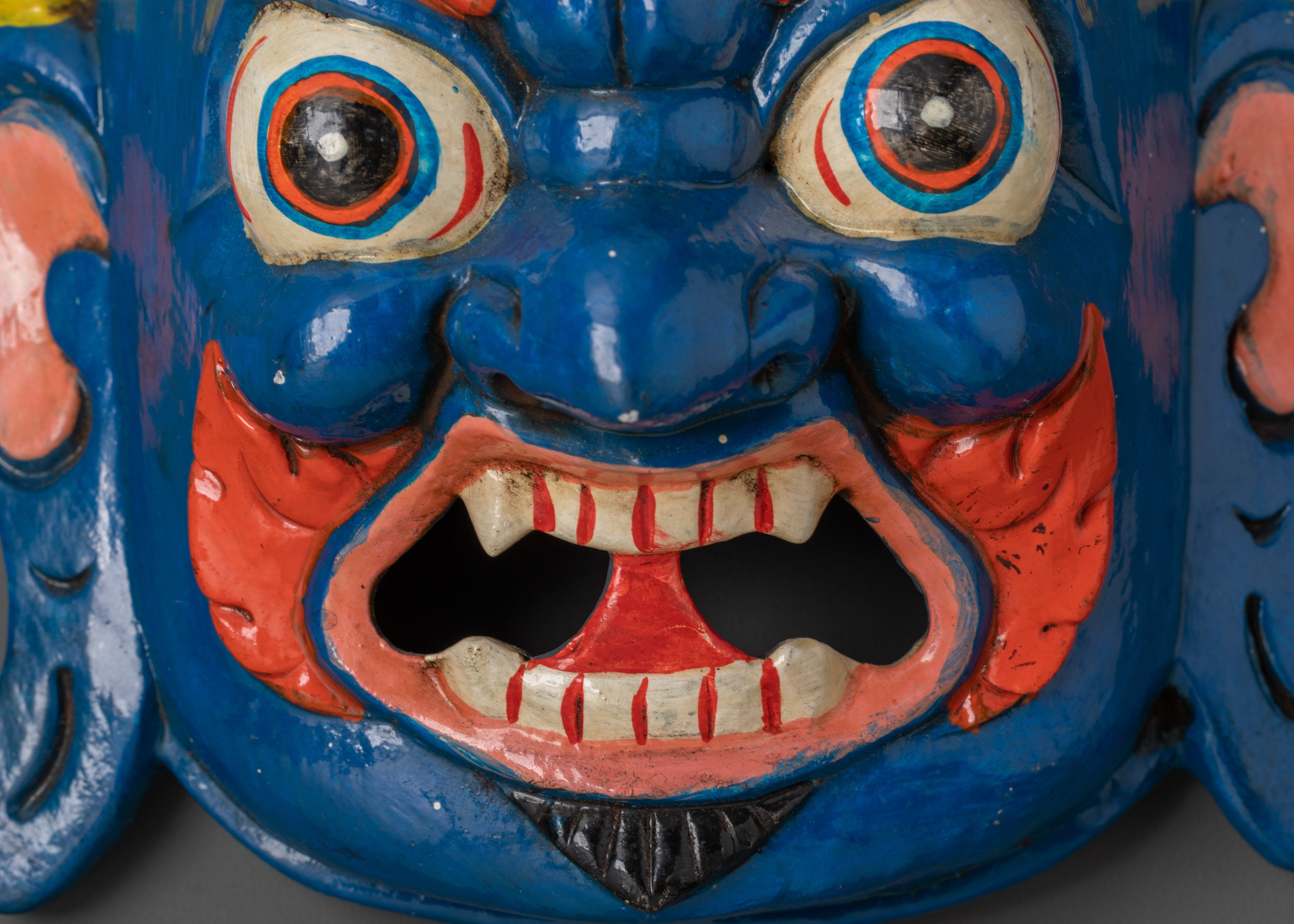 Handcrafted Tibetan Deity Wall Mask | Buddhist Blue Wrathful Guardian Art
