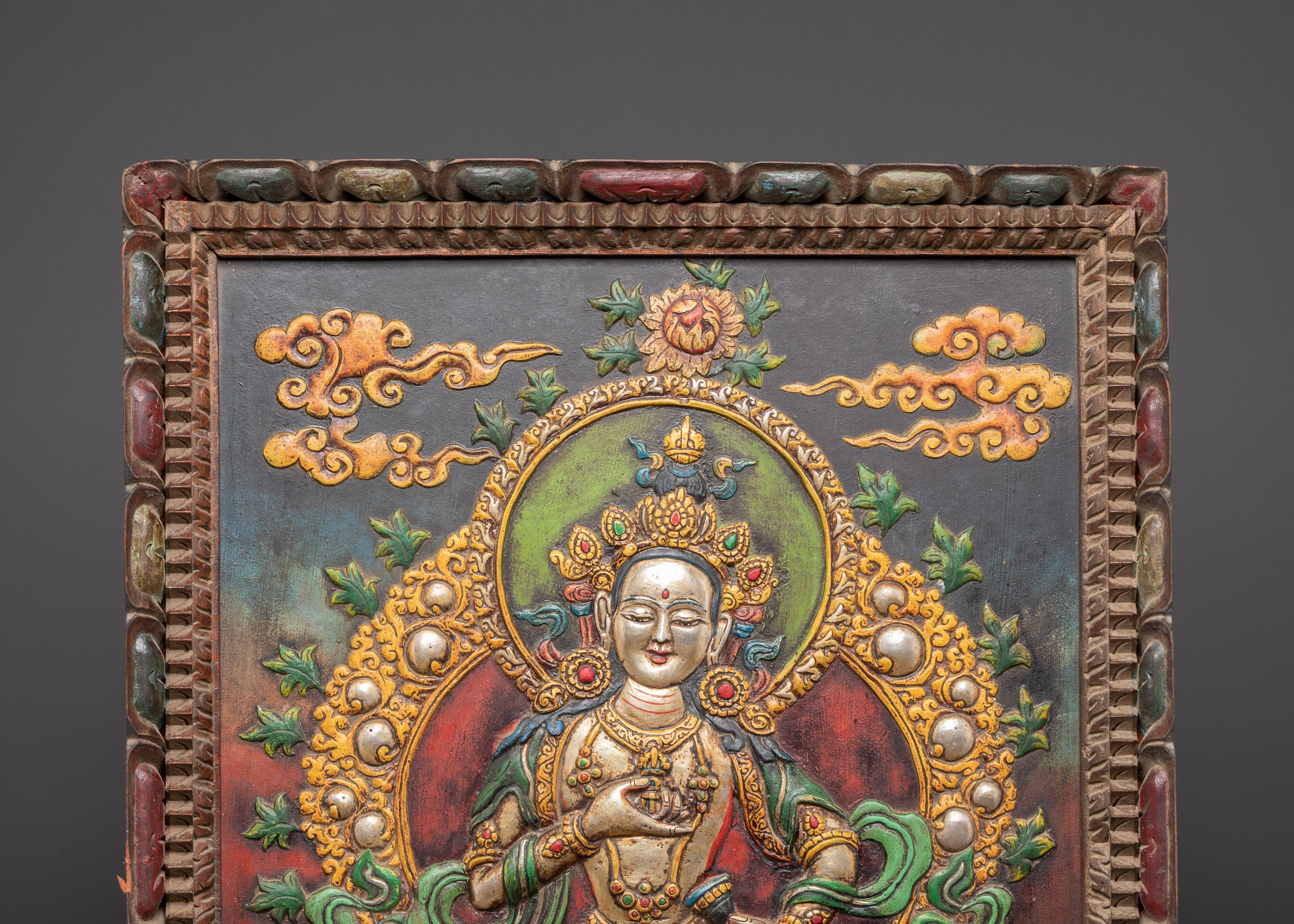 Vajrasattva Wall Hanging in Wooden Frame with Acrylic Colors