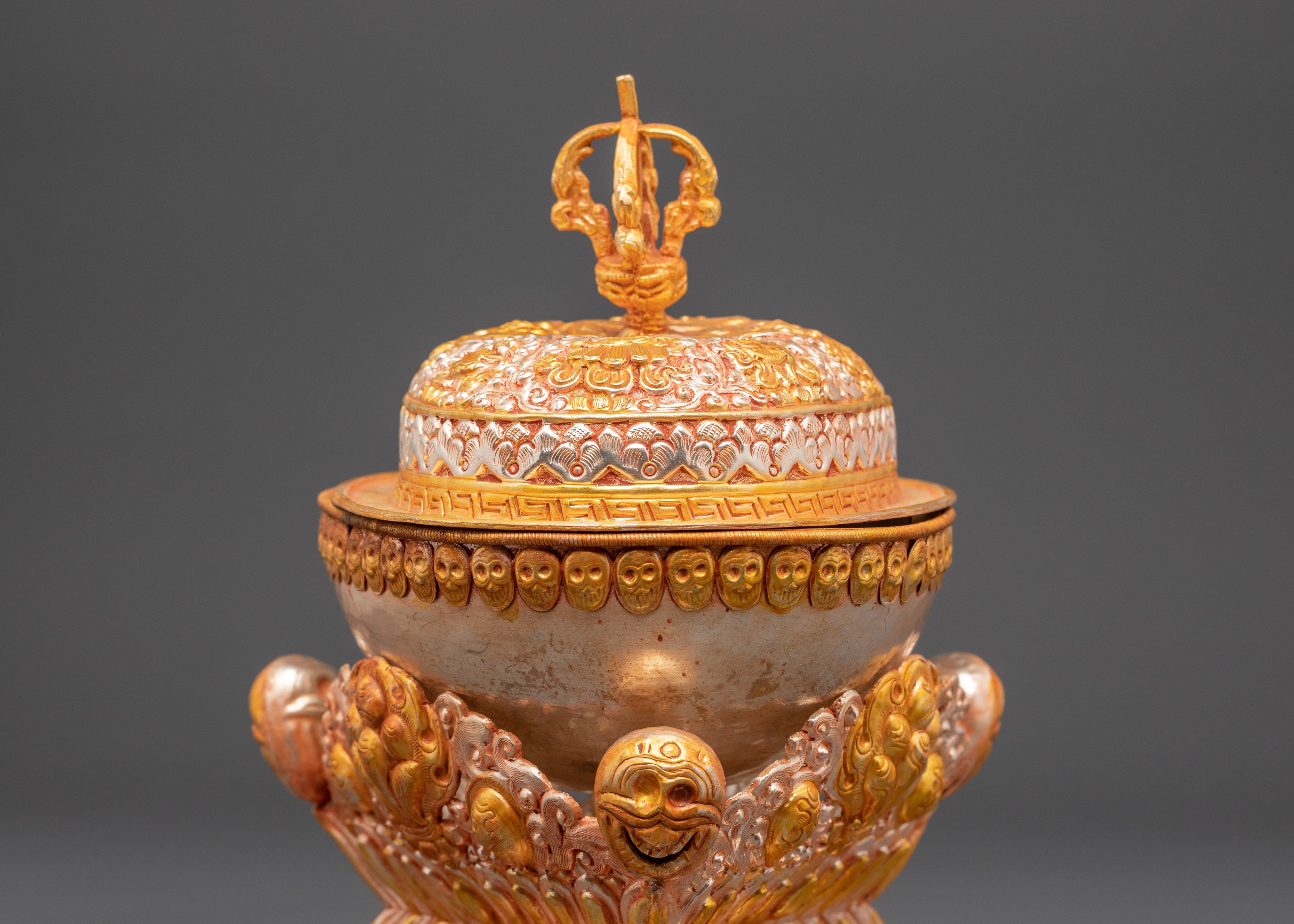Gold Plated Kapala for Ritual Ceremonies | Silver & Copper Body Kapala