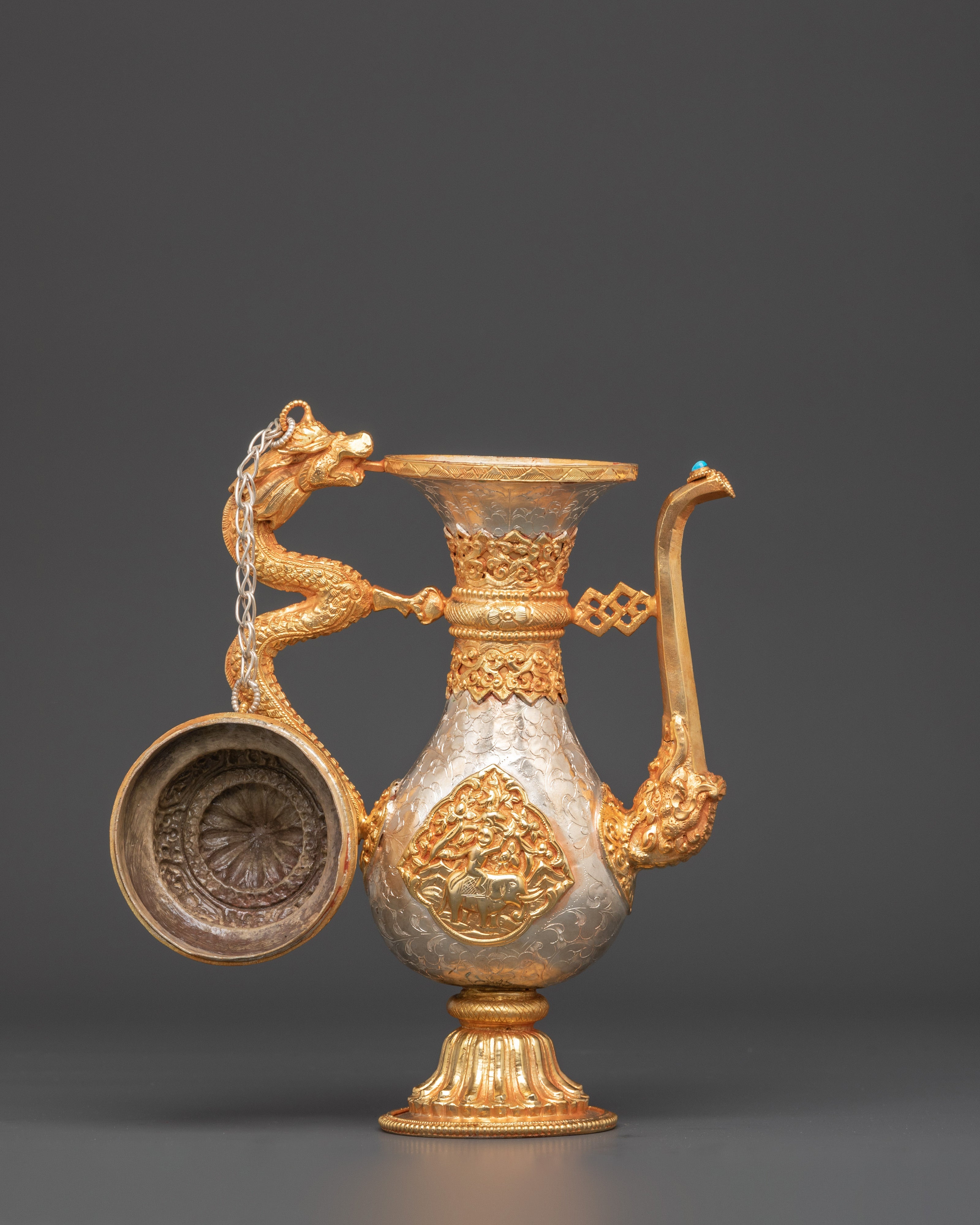 Handcrafted Tibetan Bhumba Ritual Vase | Water Offering Vessel with Dragon Handle
