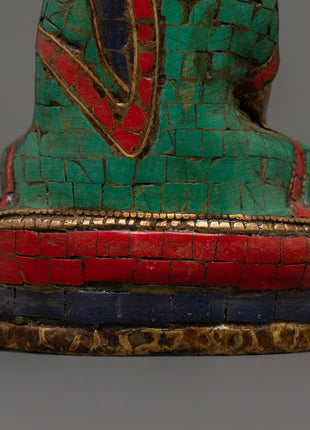 Beautiful Shakyamuni Buddha | Brass with Turquoise & Coral Inlay