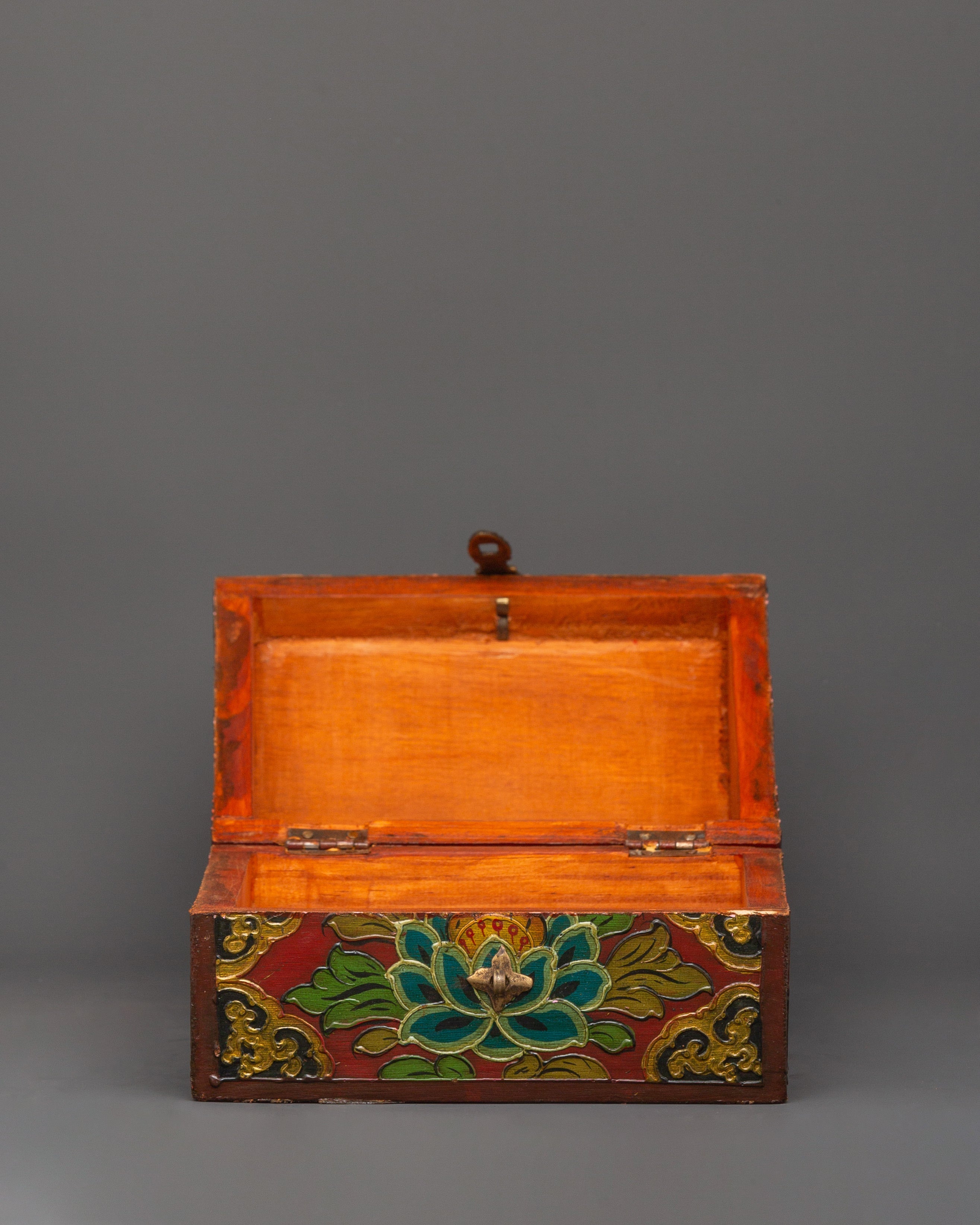 Red Tibetan wooden box | Himalayan Storage Chest