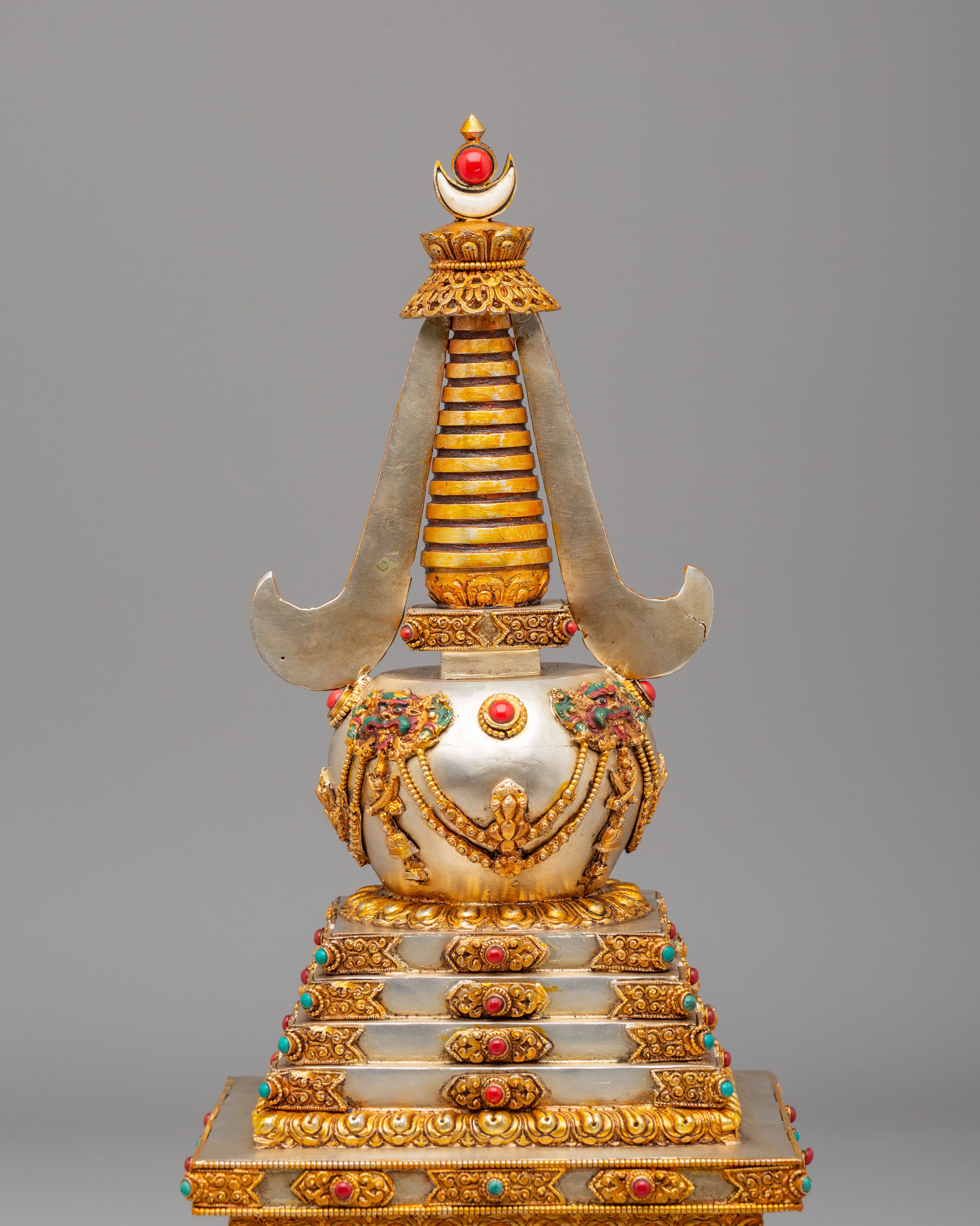 Traditional Enlightenment Chorten | Handcrafted Tibetan Stupa for Altar Decor