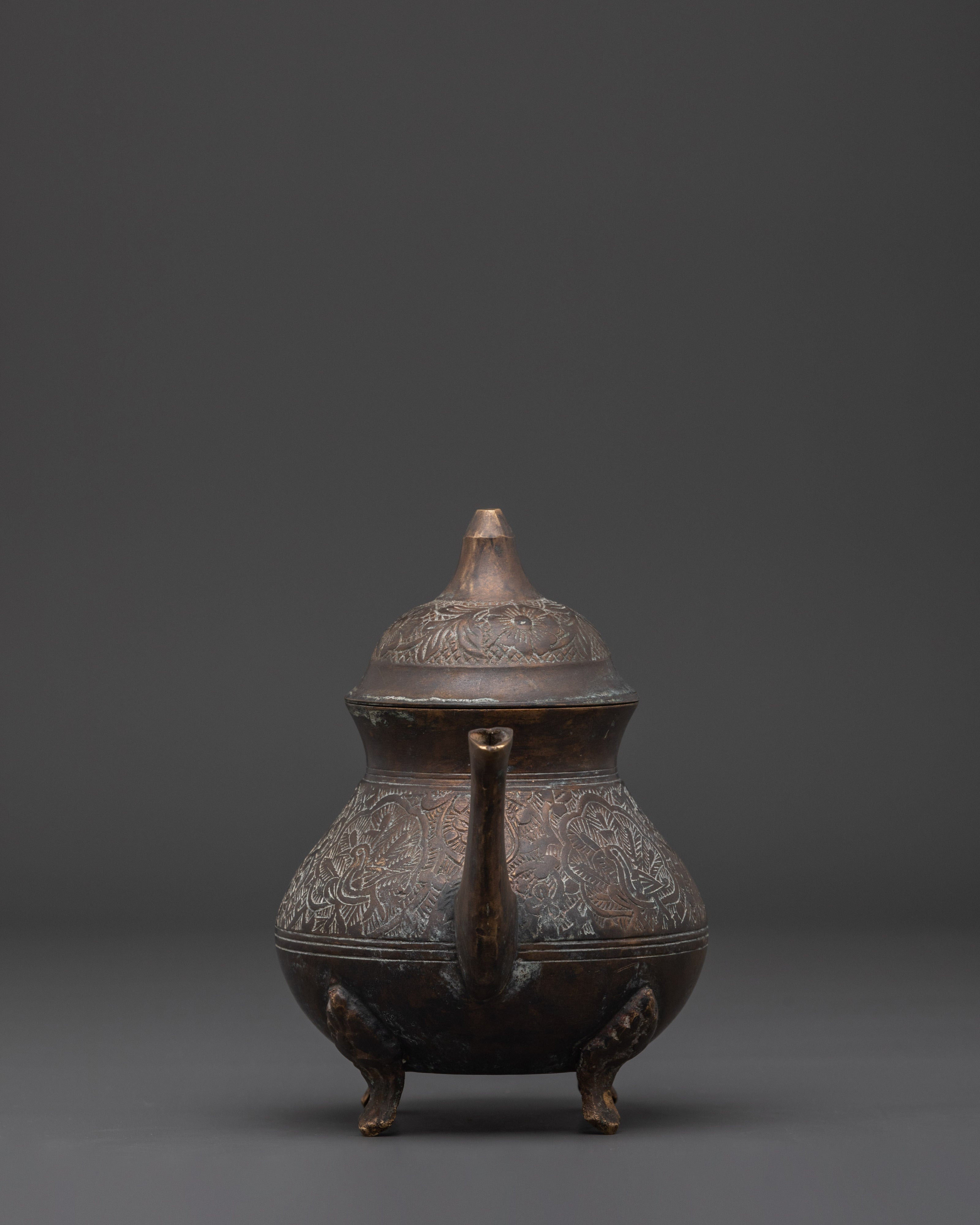 Copper Crafted Tea Pot |Tea Pot with Hand Carved Peacock Design