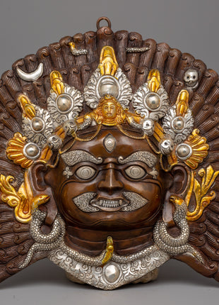 Gold Silver-Plated Mahakala Mask | Buddhist Protection Mask