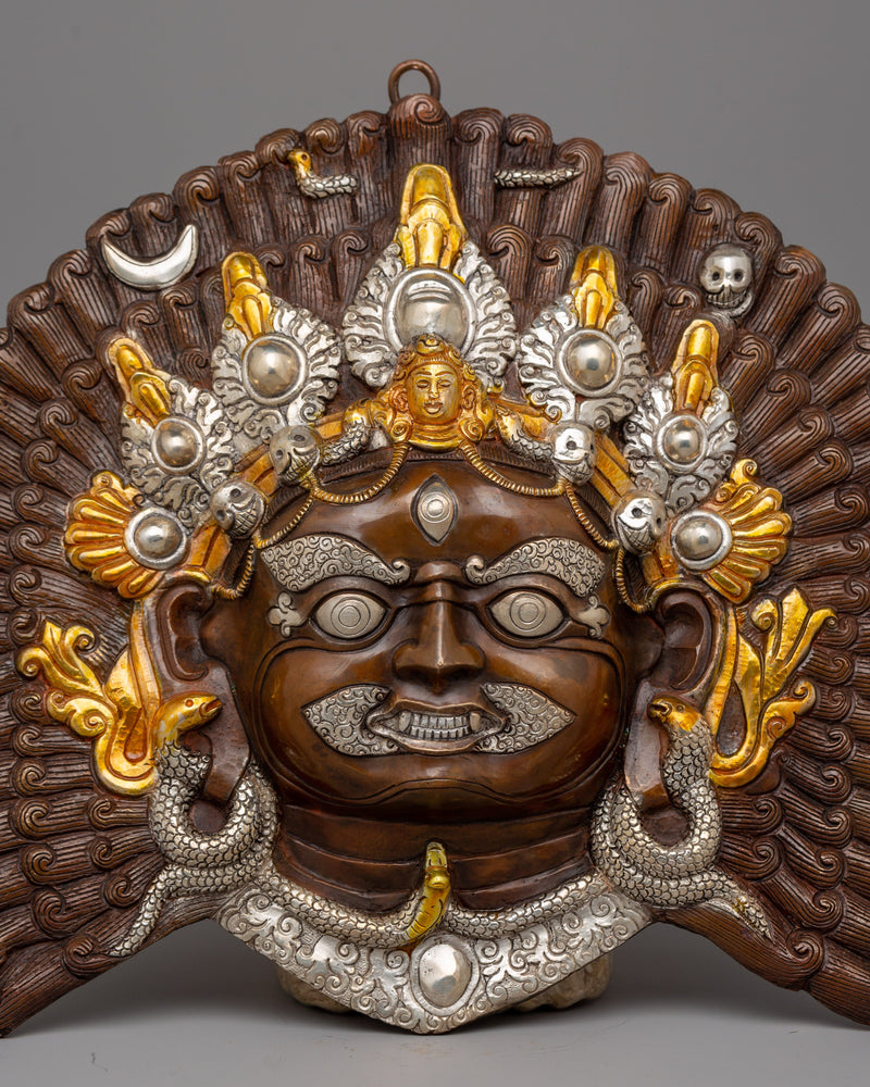 Gold Silver-Plated Mahakala Mask | Buddhist Protection Mask