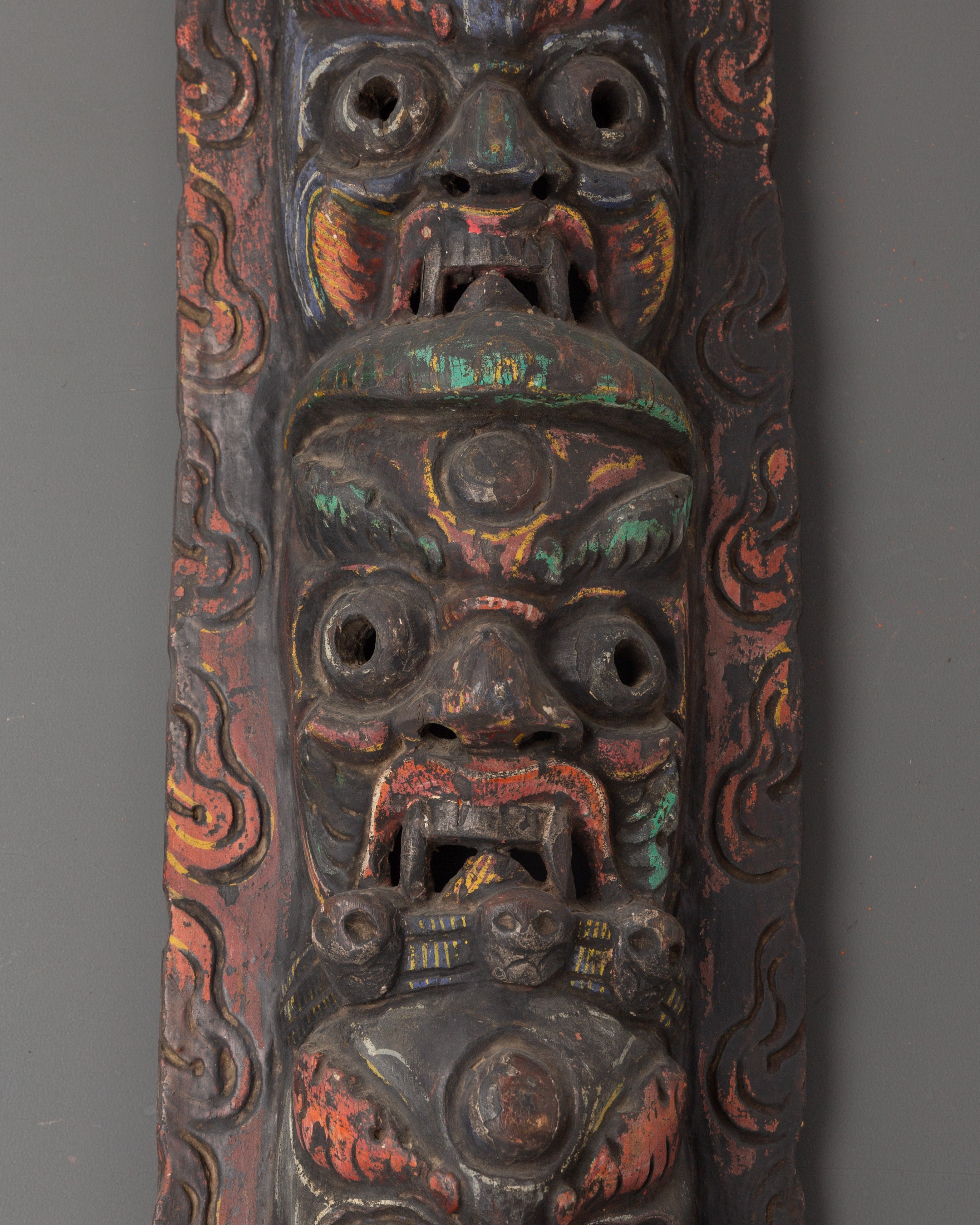 Protector Deity Wall Hanging Decor | Handcarved Tibetan Mask