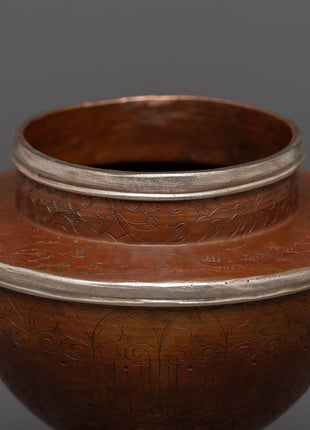 Tibetan Handmade Silver Plated Rice Pot | For Ritual and Ceremonies