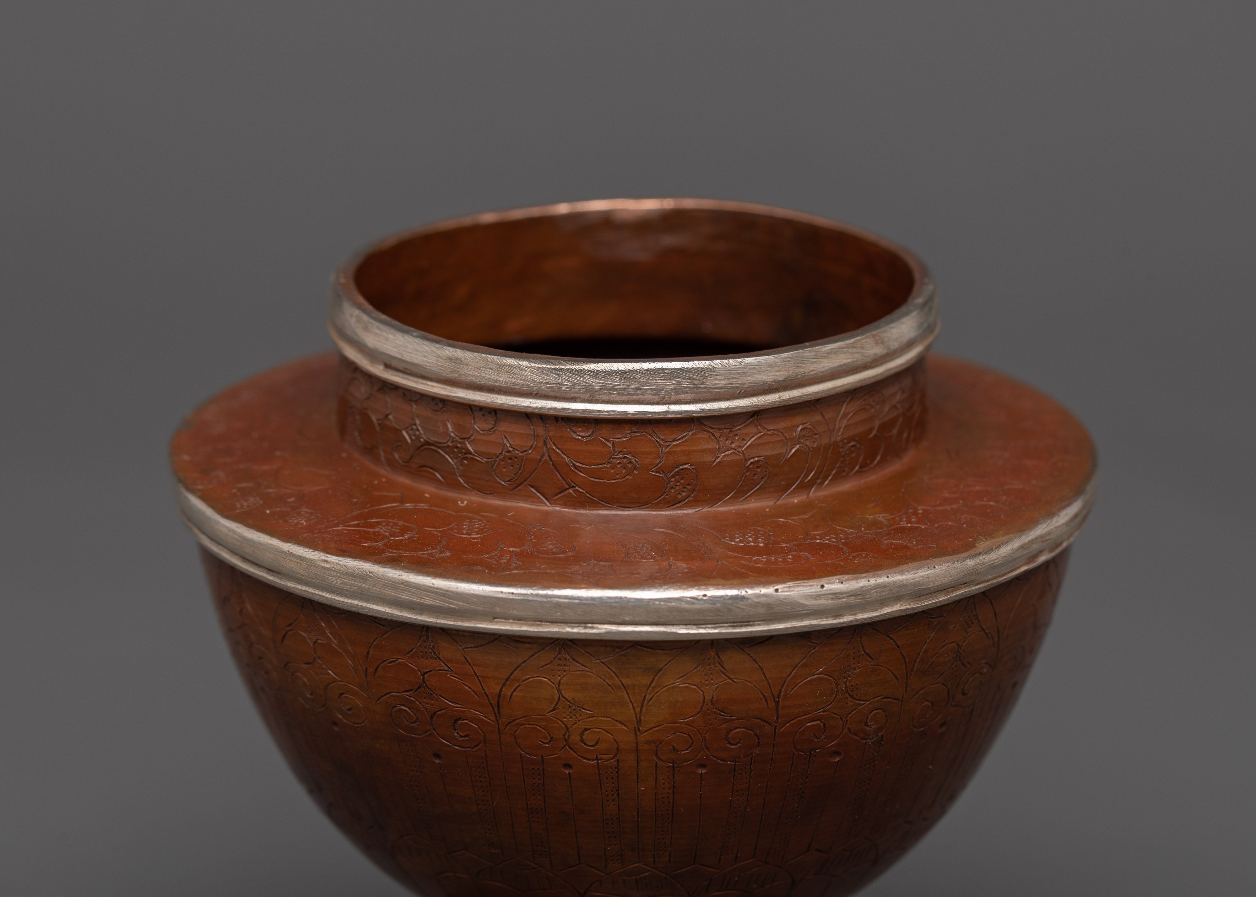 Tibetan Handmade Silver Plated Rice Pot | For Ritual and Ceremonies