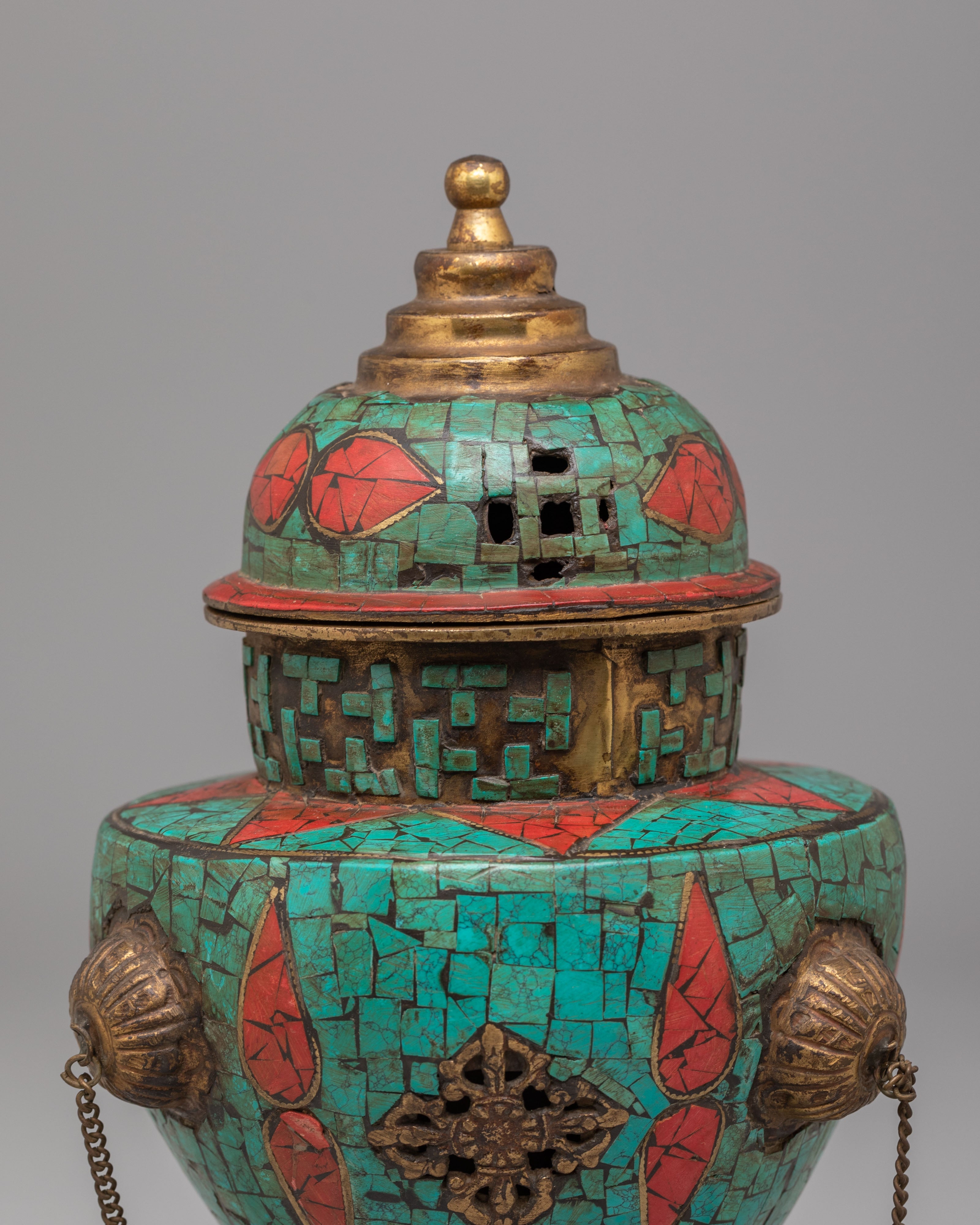 Spiritual Ritual Incense Burner | Tibetan Copper & Turquoise Decor