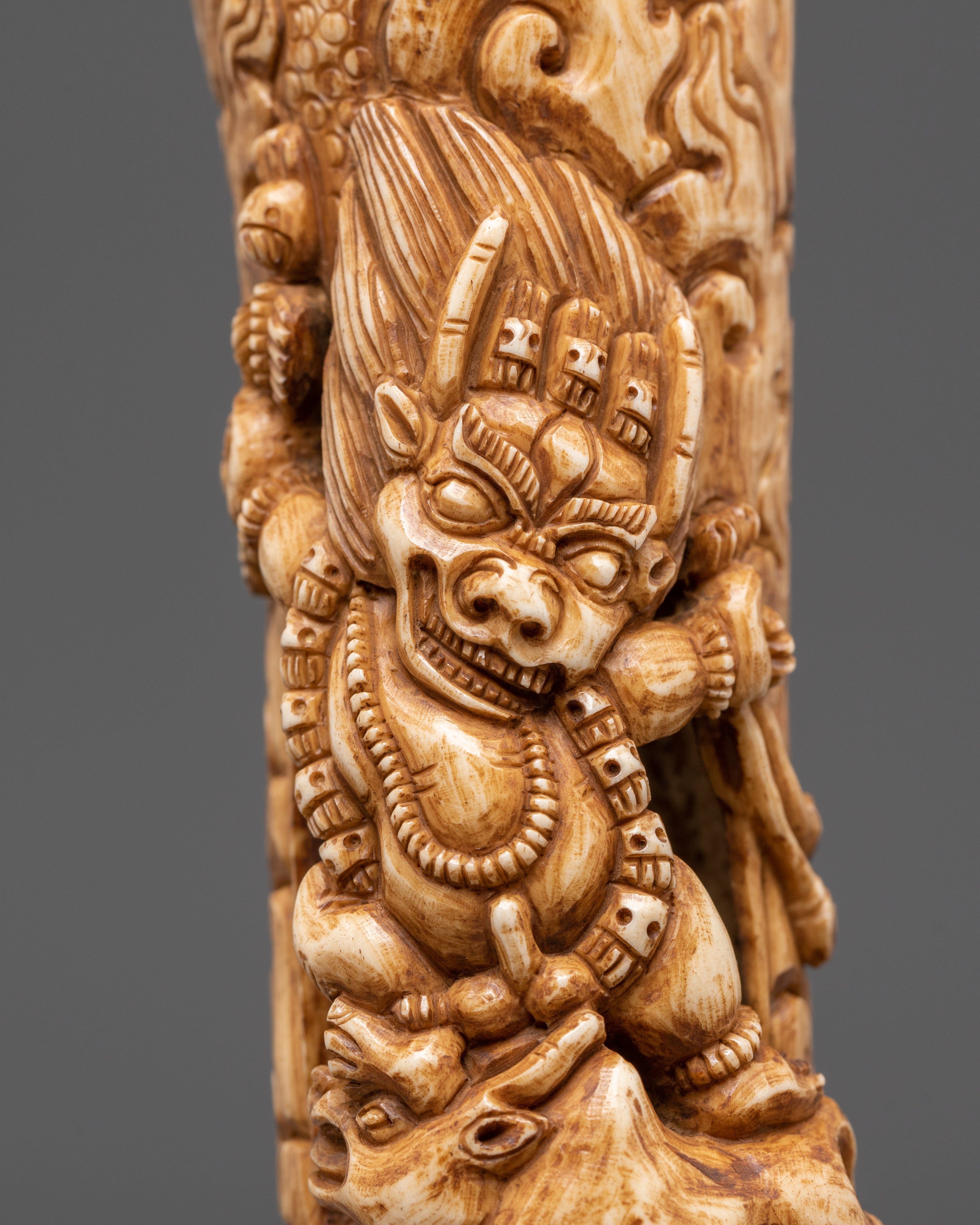 Hand Carved Yamantaka Bone | Wrathful Deity for Decor