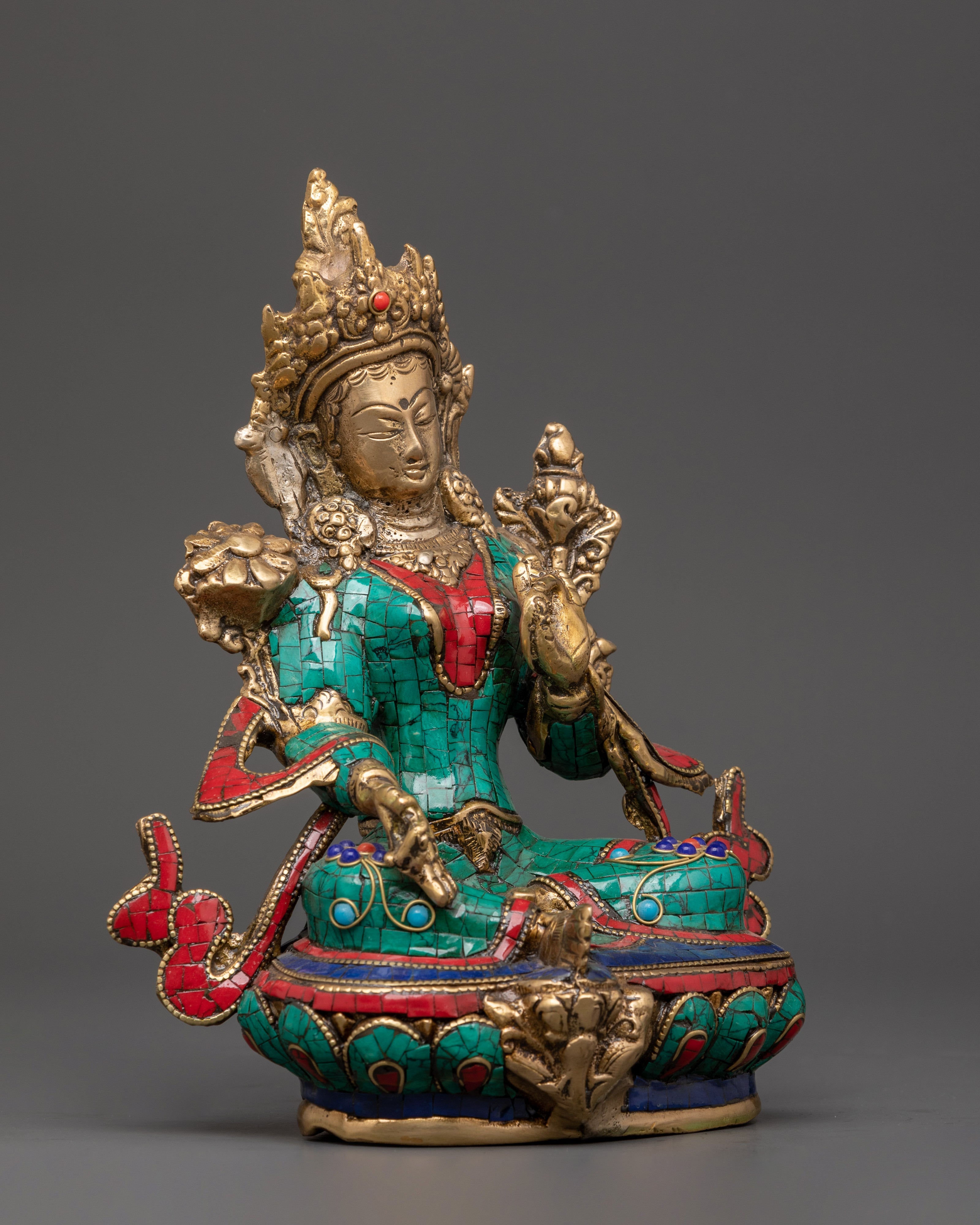 Handcrafted Brass Green Tara Statue | Tibetan Goddess Art