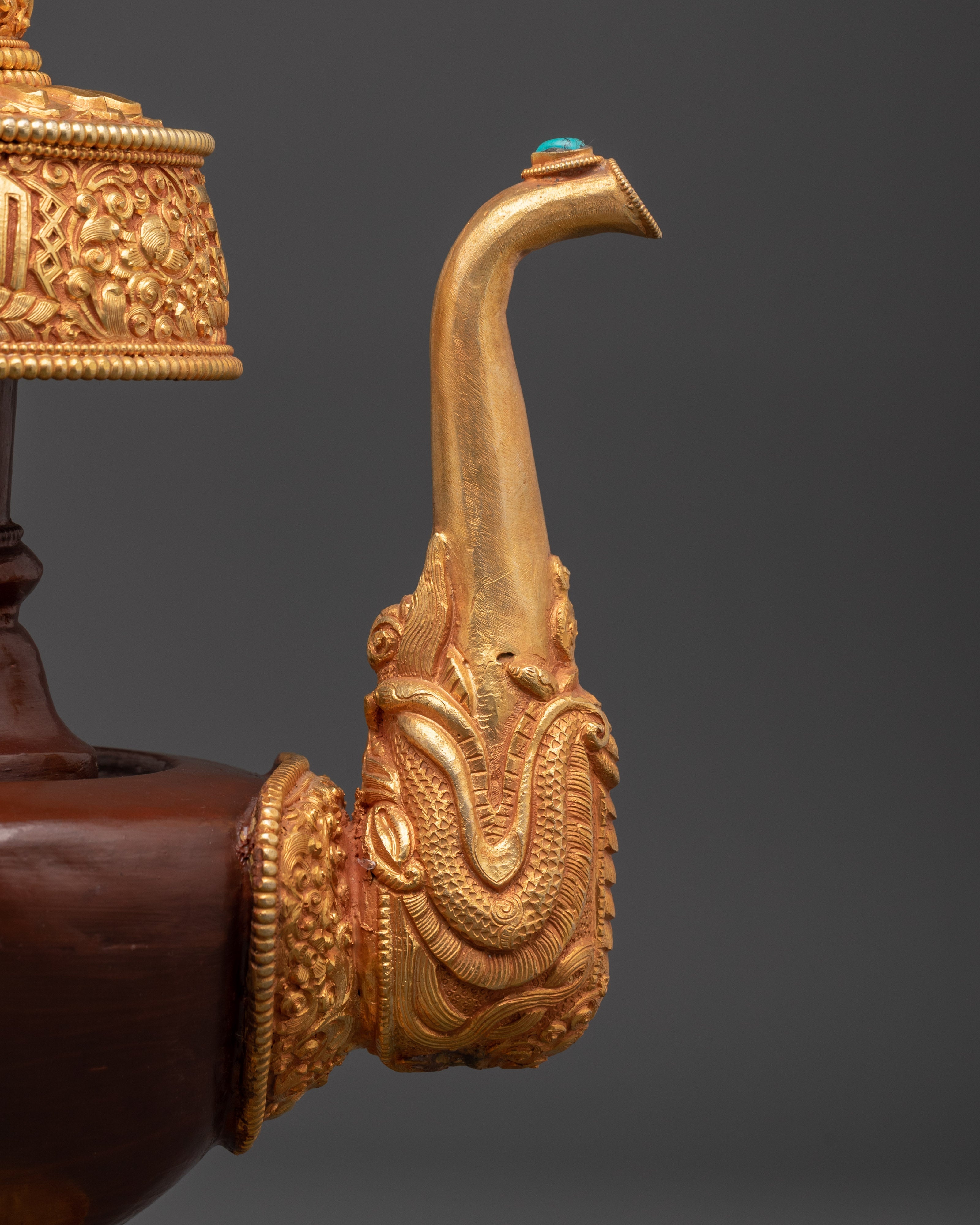 Handcrafted Bhumba Ritual Vessel | Spiritual Copper & Gold Plated Tibetan Pottery