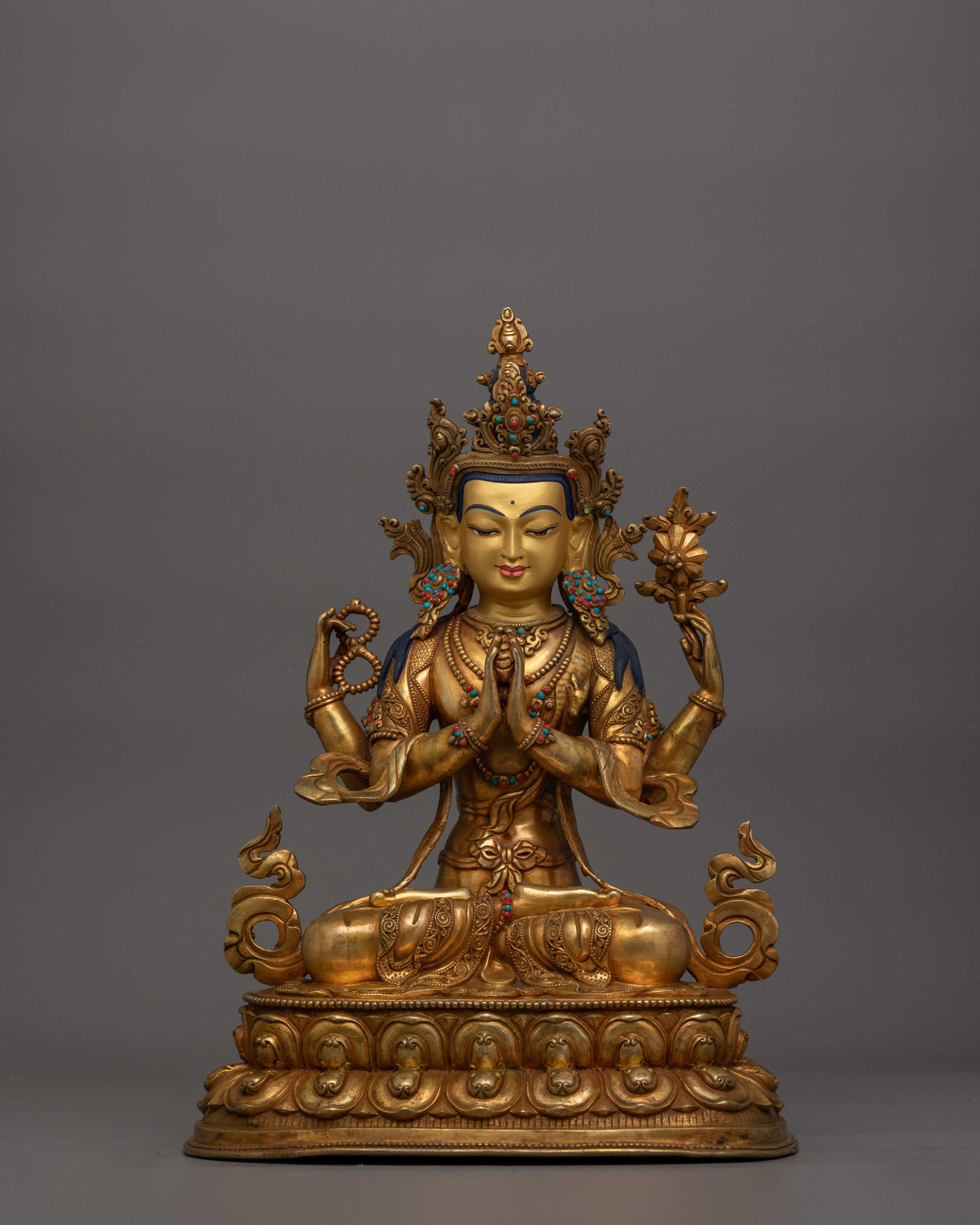Four Armed Bodhisattva Avalokiteshvara Sculpture | Traditional Artwork
