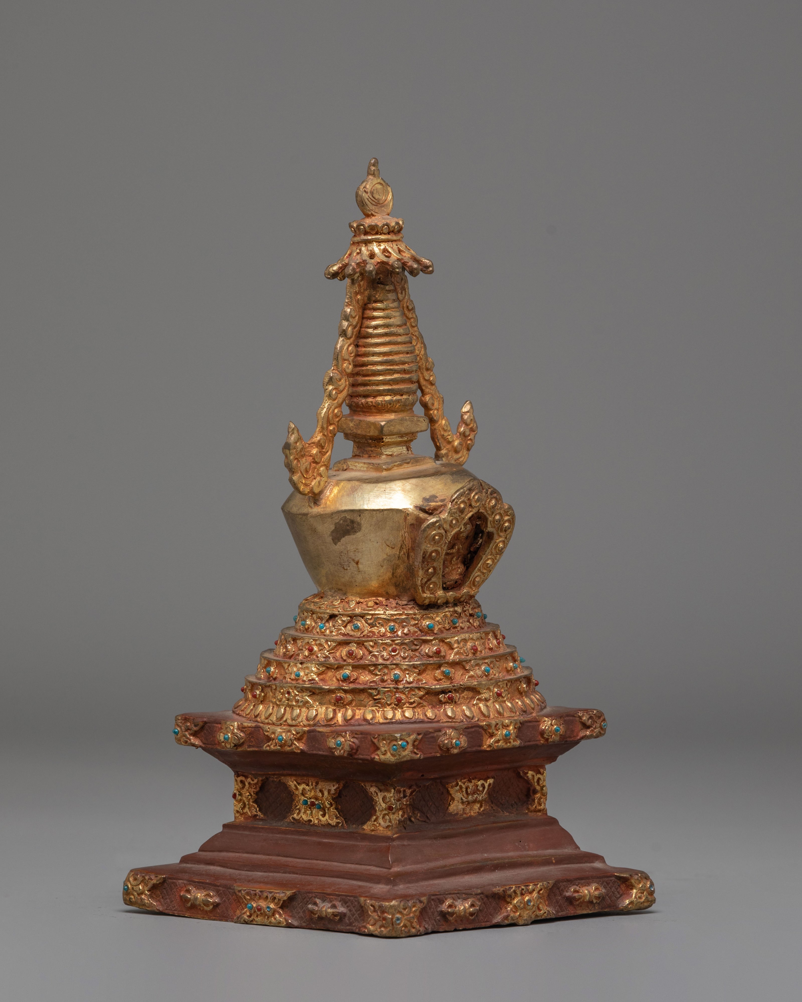 Handcrafted Tibetan Copper Stupa | Copper Gold-Plated Art