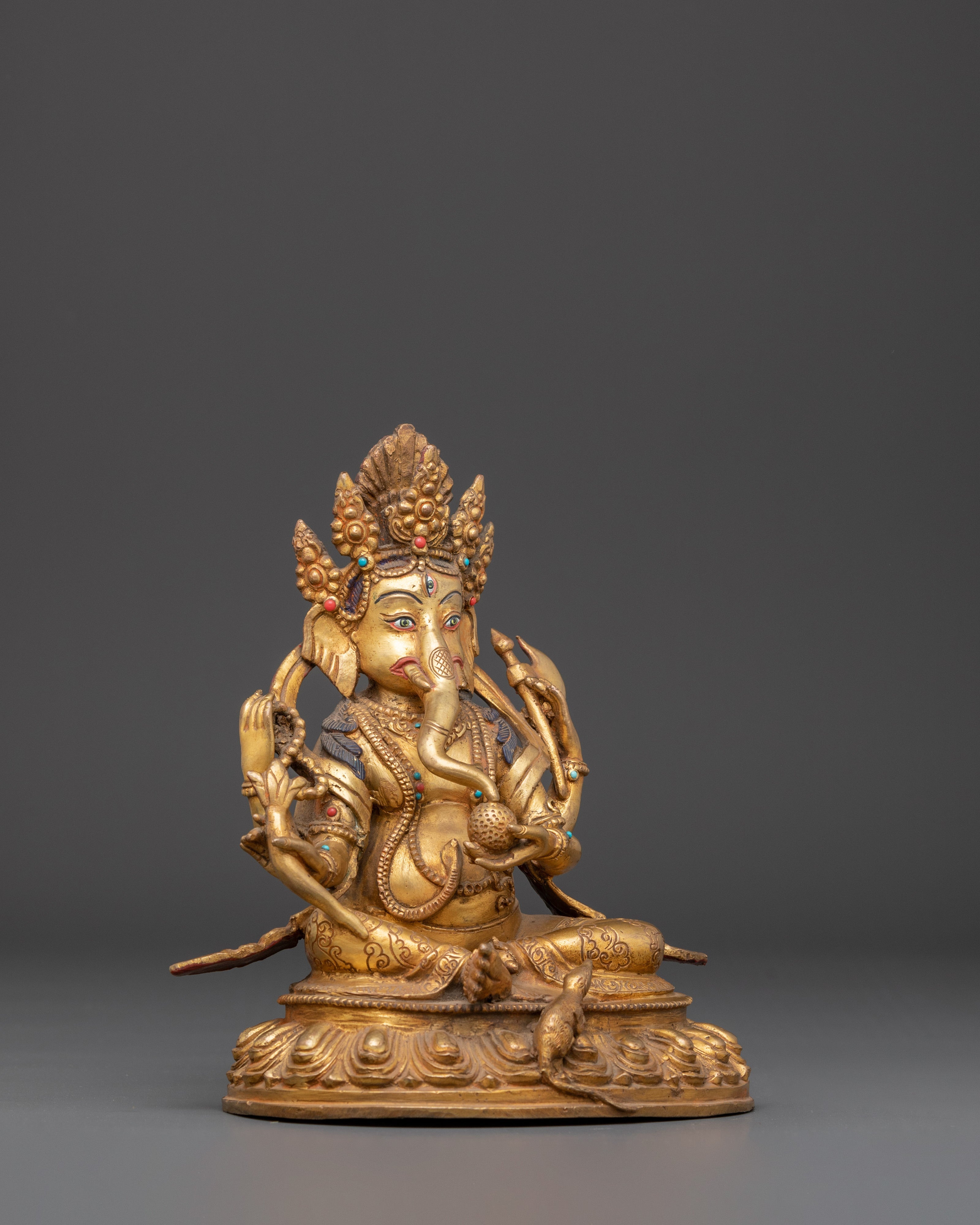 Handmade Vinayaka Ganesha Sculpture | Copper and Gold Plated Hindu Statue