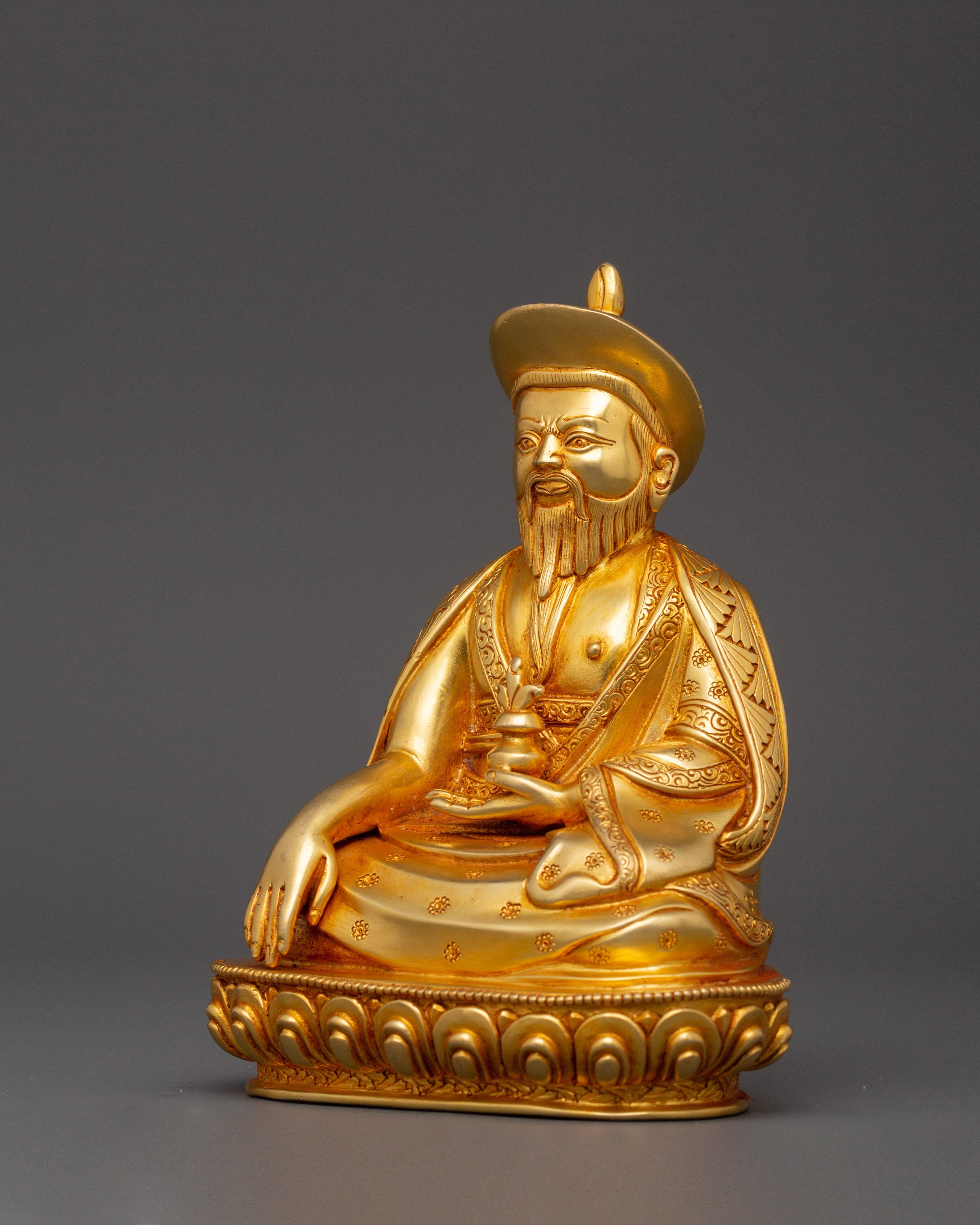 Gold Plated Guru Shapdum Statue | Zhabdrung Rinpoche Sculpture