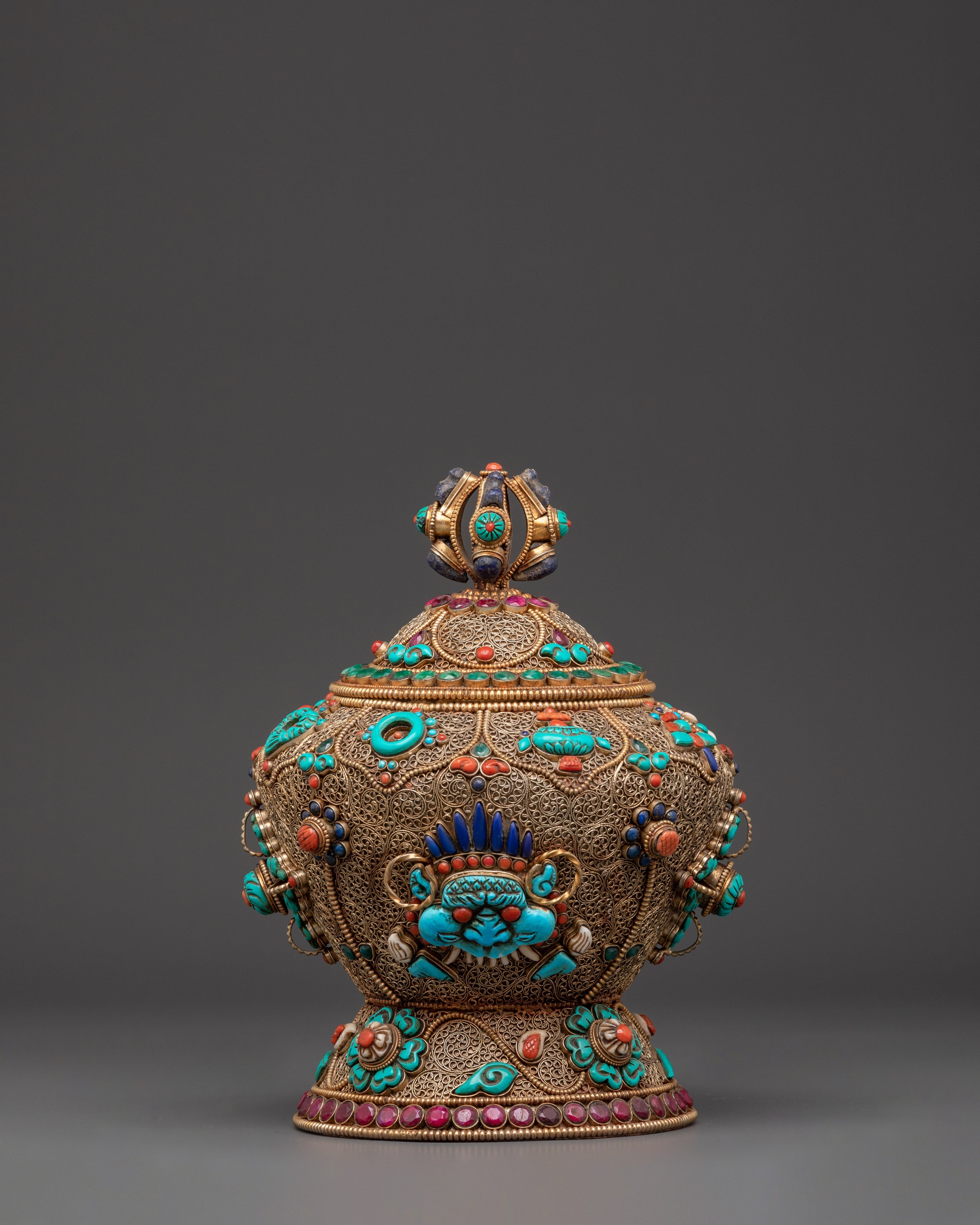 Tibetan Ceremonial Item Dhupur Rice Pot Set | Handcrafted Copper Ritual Offering