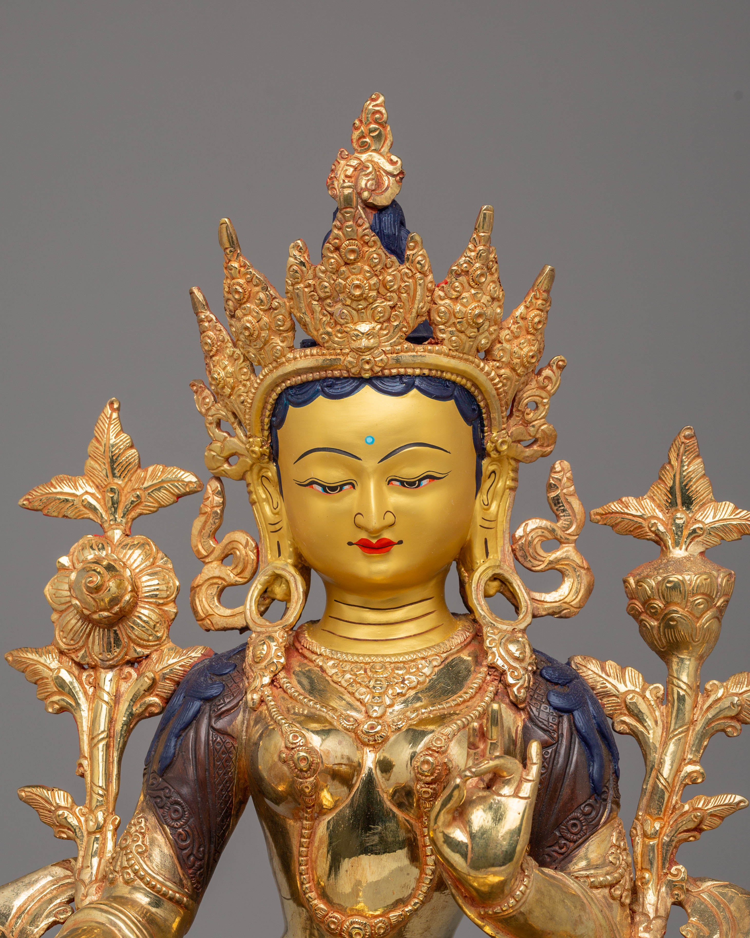 Handcrafted Copper Green Tara Statue | Spiritual Decor