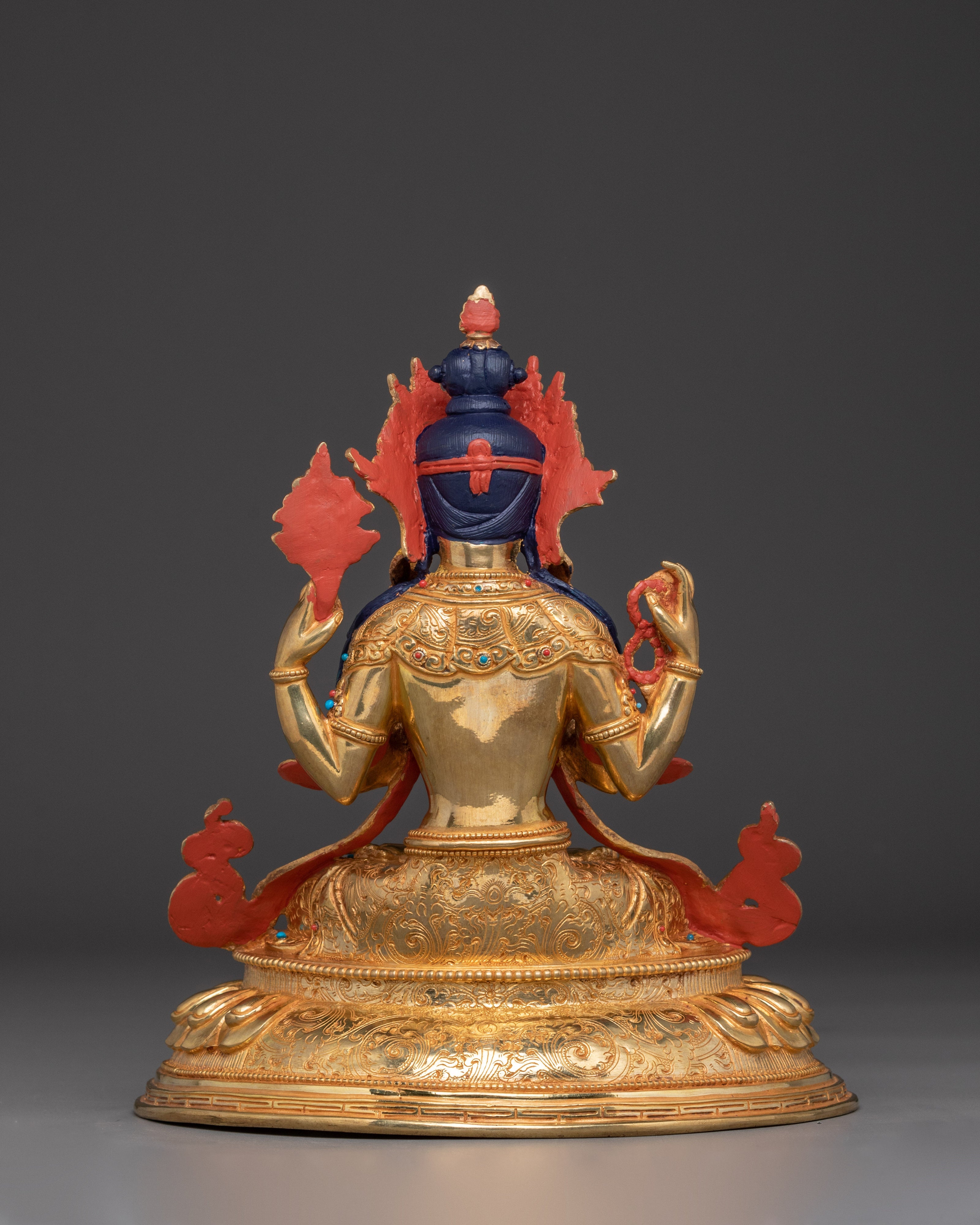 Compassion God Chenrezig Statue | Avalokiteshvara Golden Figurine