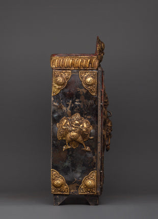 Large Tibetan Ghau Box | Brass & Iron Buddhist Altar Shrine