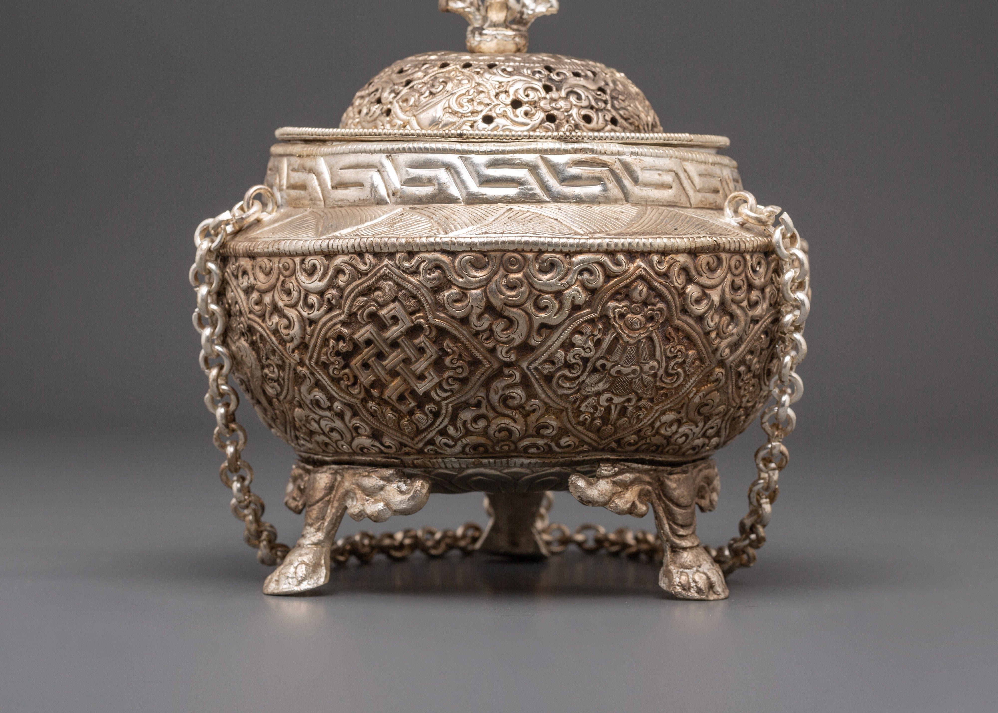 Traditional Silver Plated Incense Burner | Handcrafted Copper Altar Accessory
