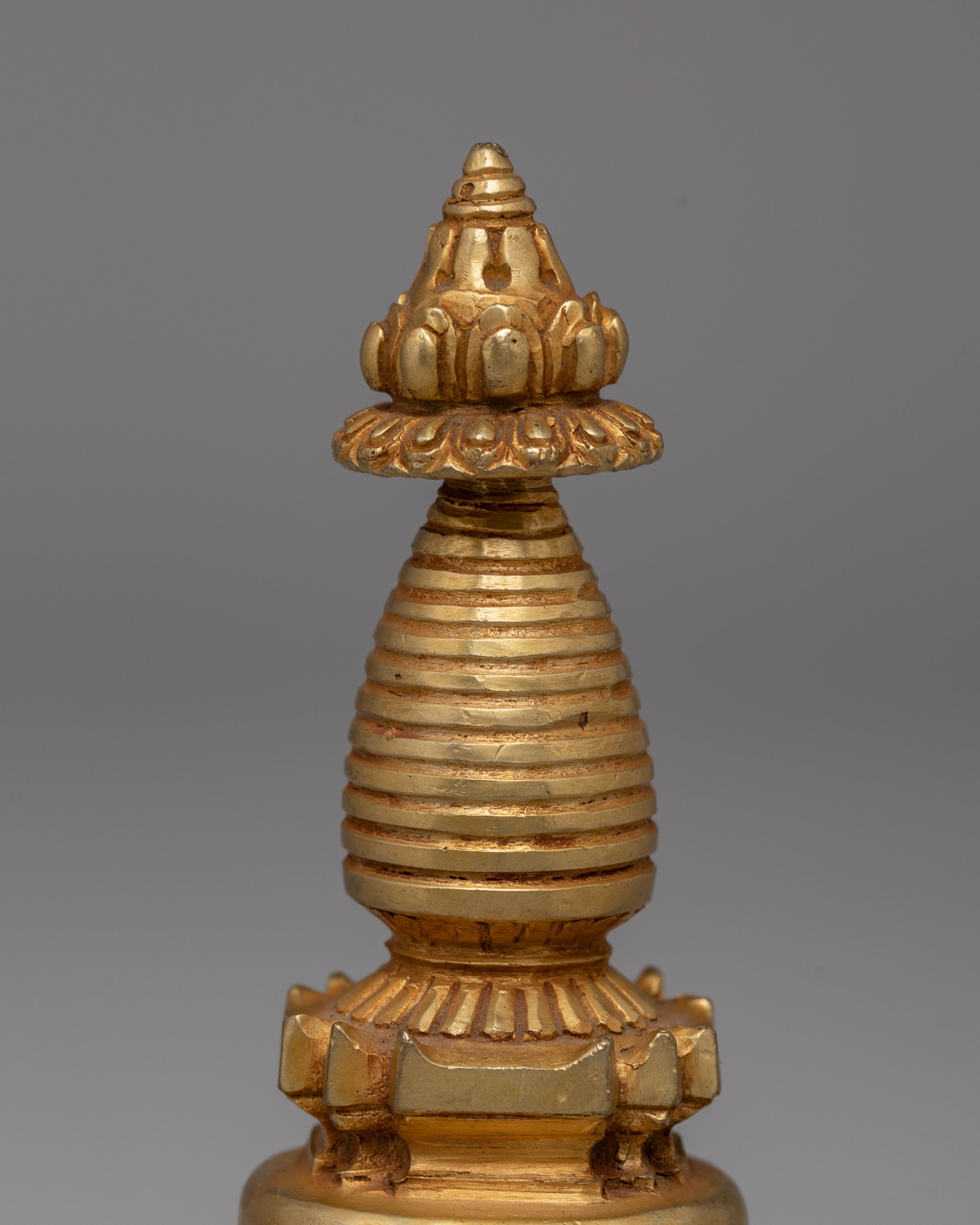 Handcrafted Buddhist Copper Stupa | Gold-Plated Sacred Shrine Decor