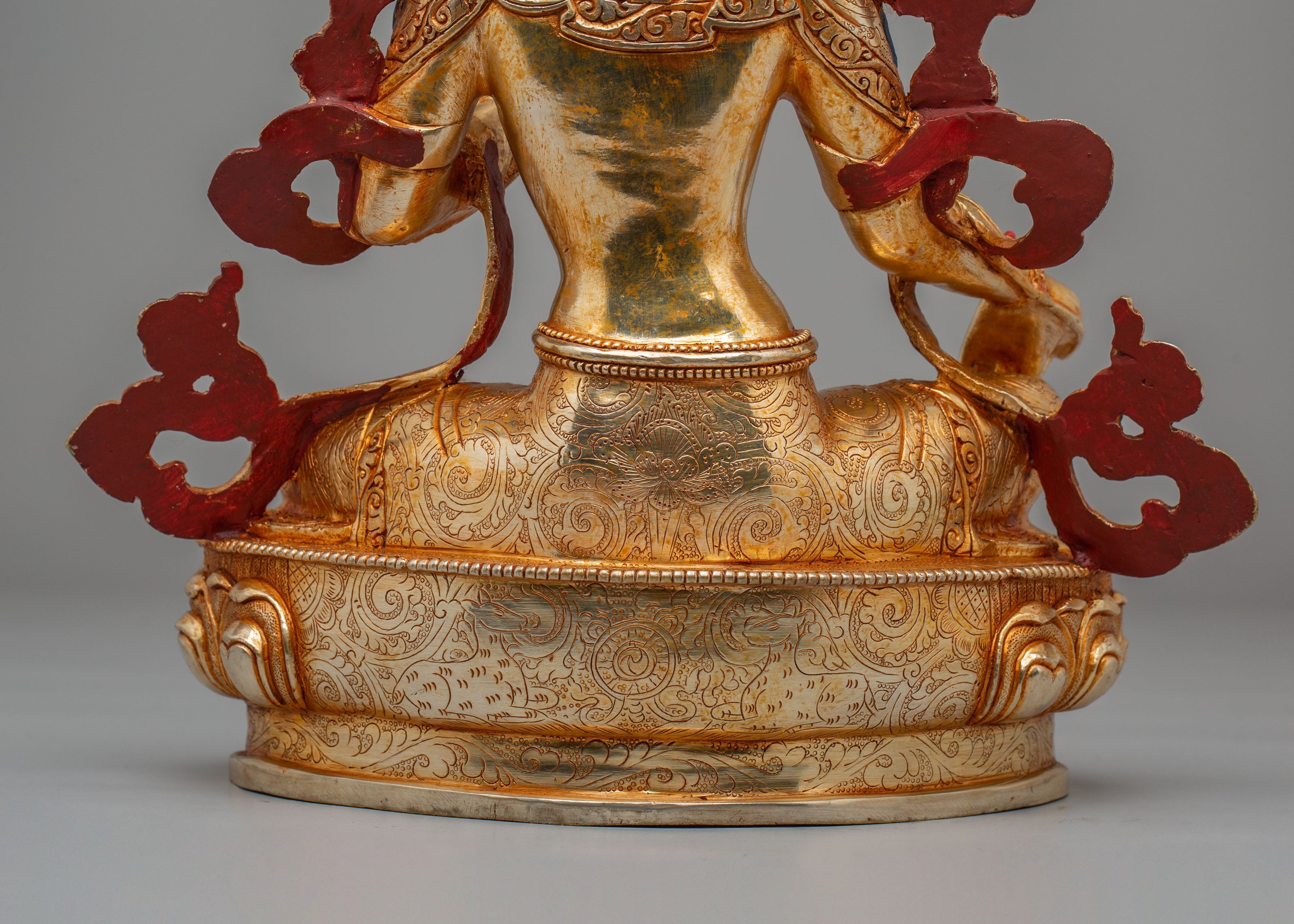 Handcrafted Green Tara Altar Sculpture | 24K Gold Plated Copper Statue