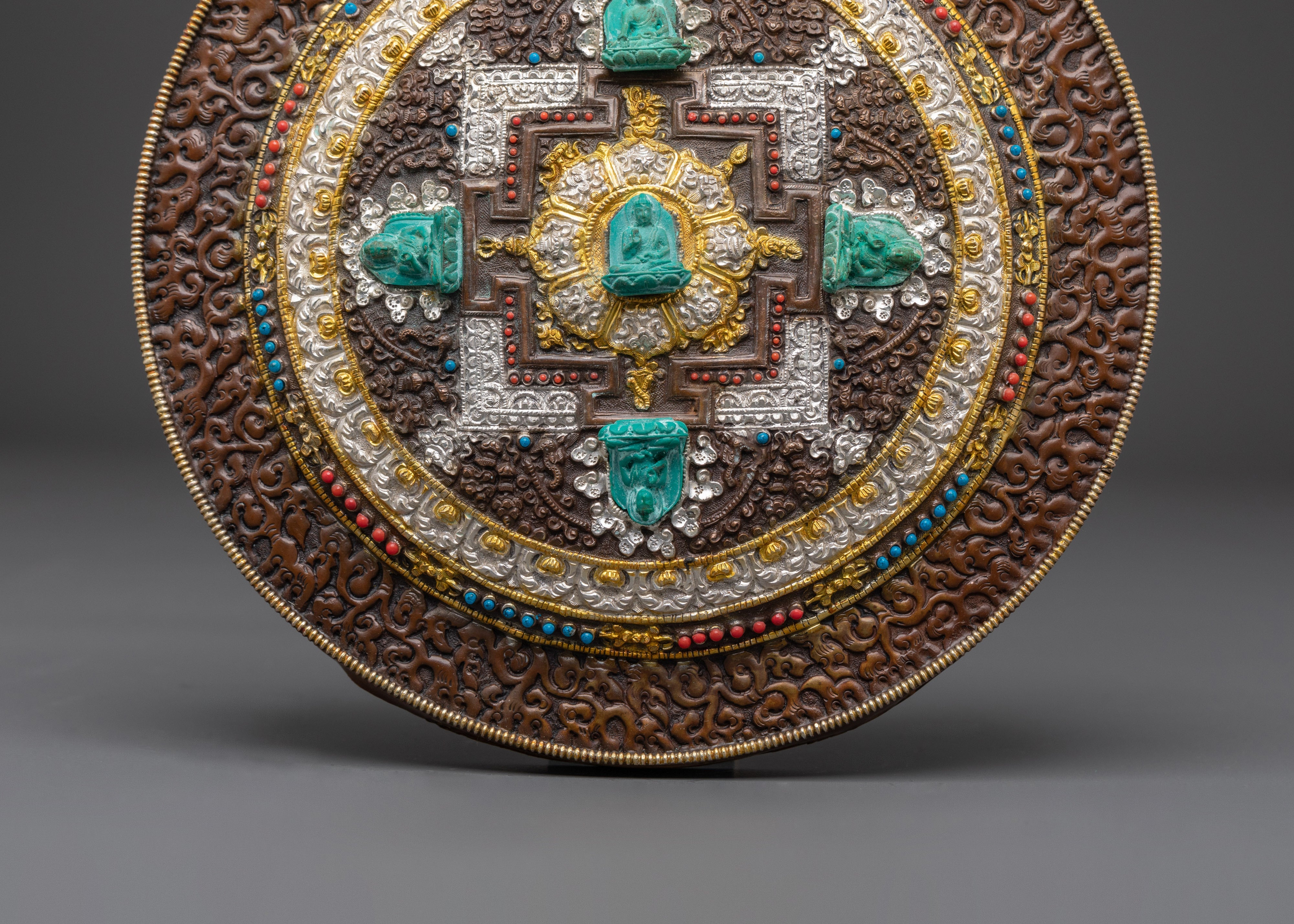 22cm Mandala with Five Dhyani Buddhas | Tibetan Buddhist Wall Art