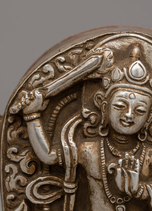 Manjushri Buddha Ghau Box in Silver | Wisdom and Enlightenment