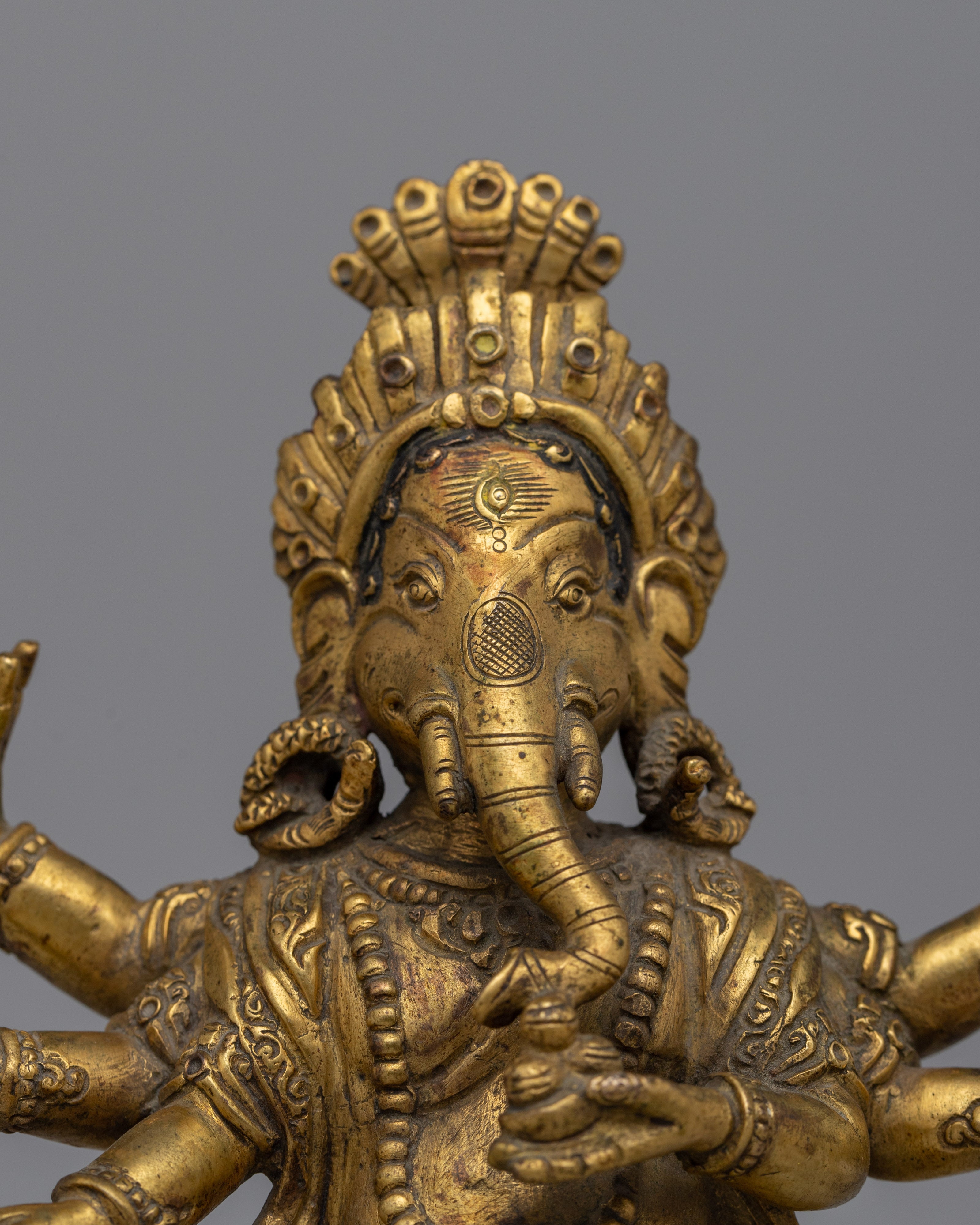 Antique Multi-Armed Ganesha Copper Statue | Spiritual Décor and Meditation
