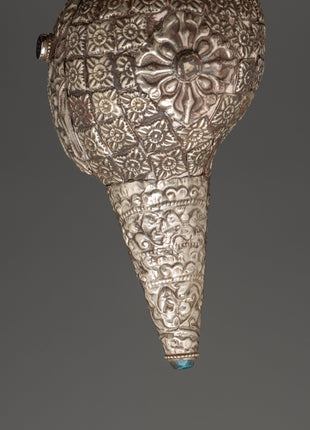 Handmade Tibetan Conch Shell | Silver-Plated with Coral & Turquoise Stones