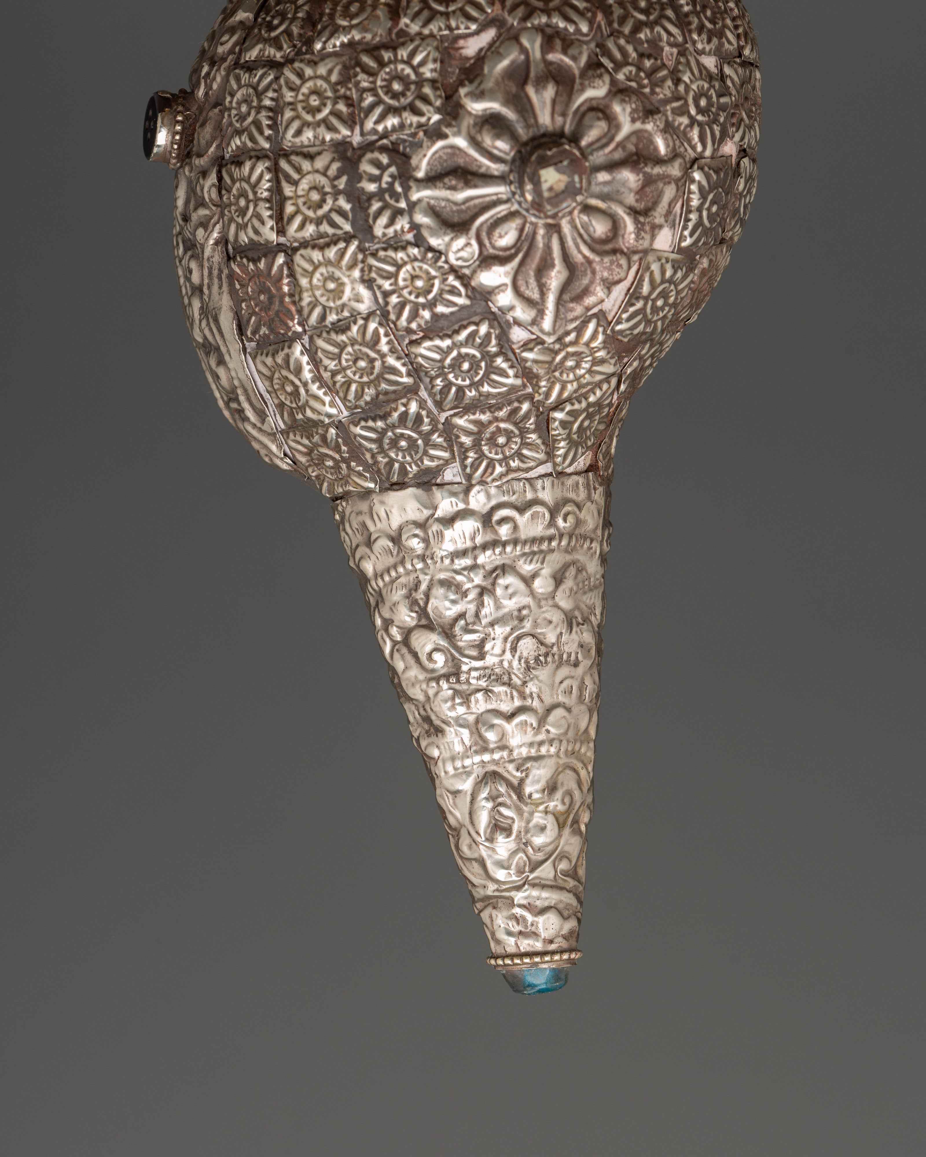 Handmade Tibetan Conch Shell | Silver-Plated with Coral & Turquoise Stones
