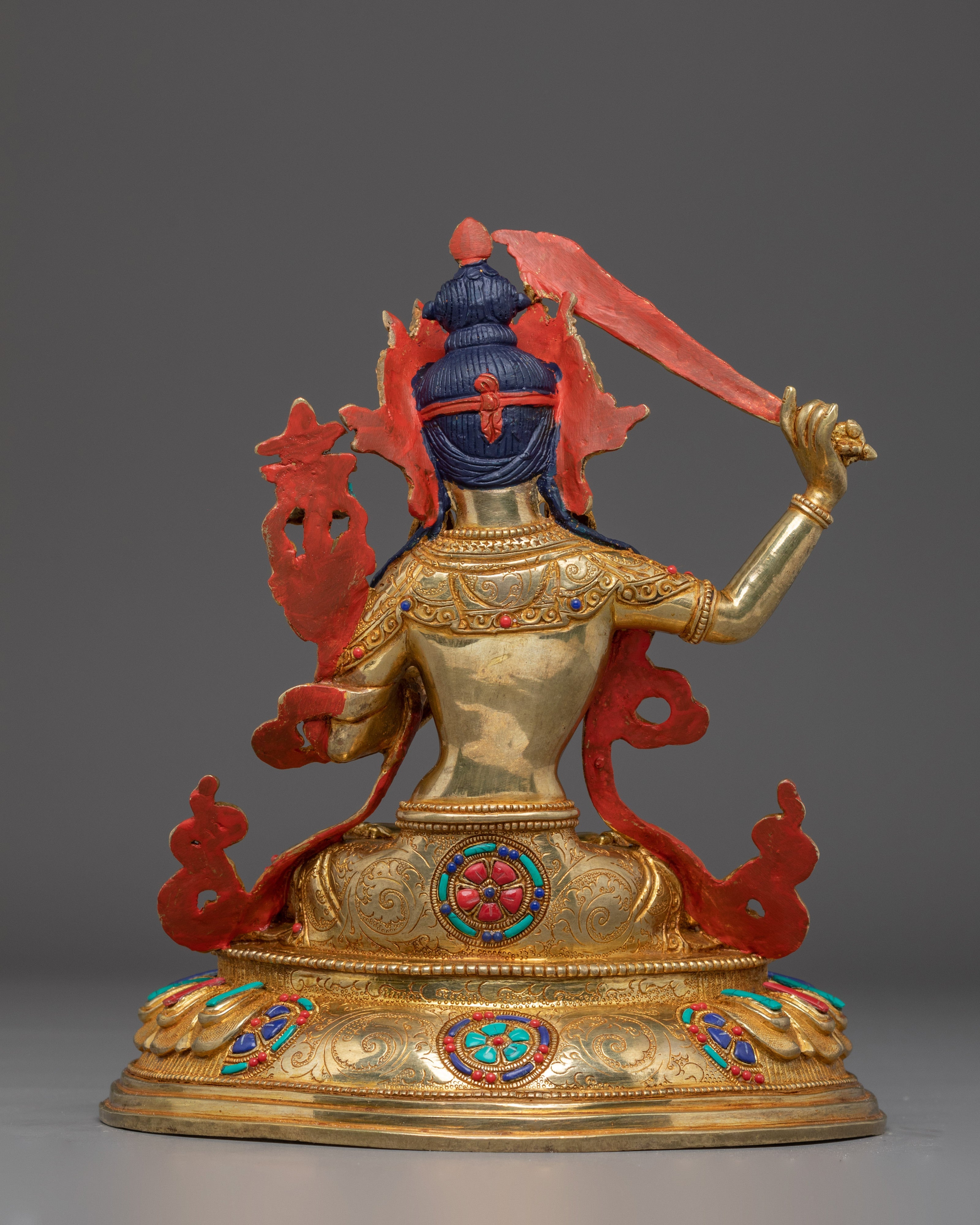Handmade Manjushri Buddhist Sculpture | Gold Plated Manjushri Statue | Copper & Brass