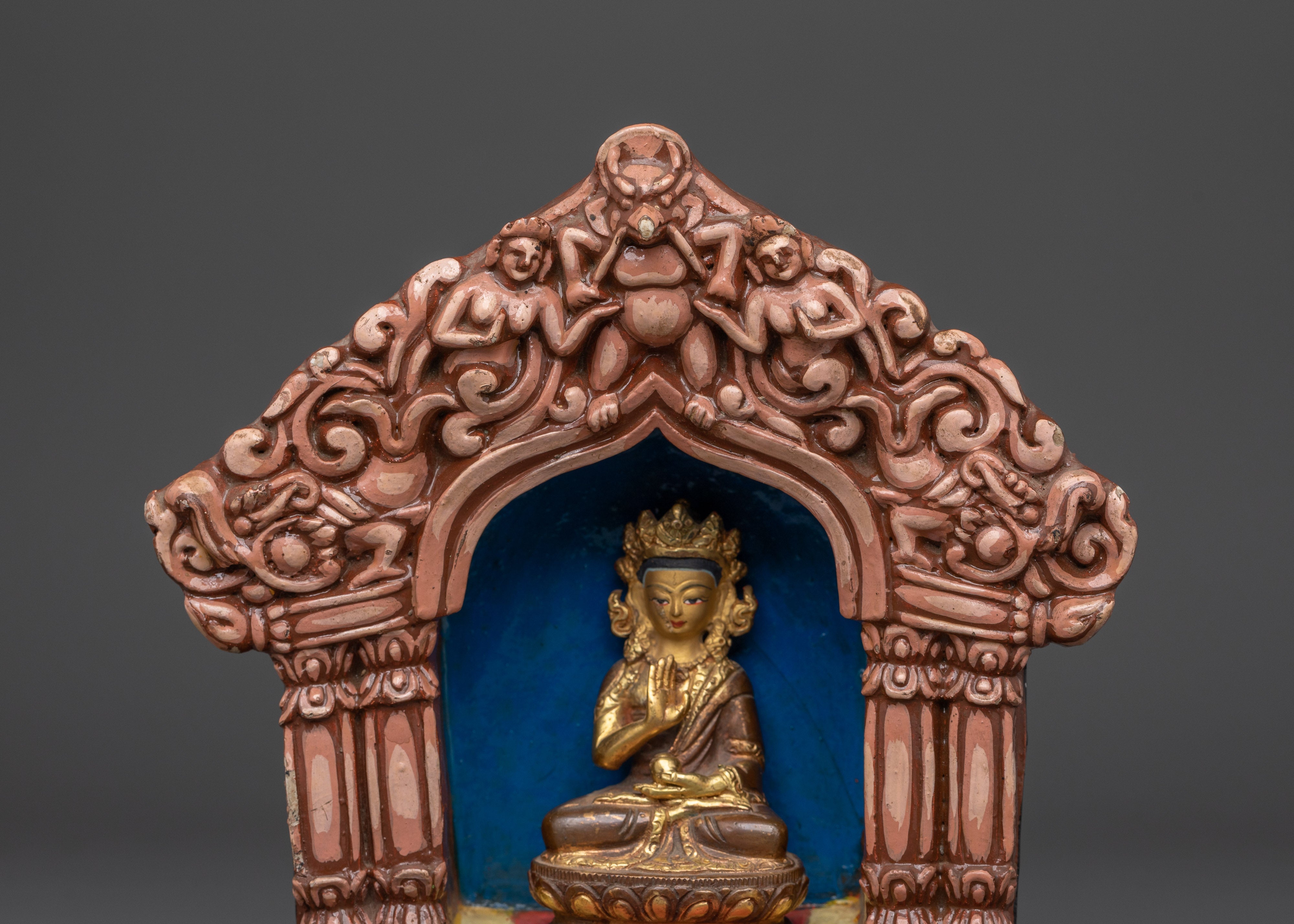 Handcrafted Altar Box with Buddha Statue | Wooden Meditation Shrine, Spiritual Decor