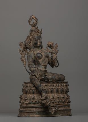 Antique Finish Green Tara Statue | Compassion and Protection Deity Statue