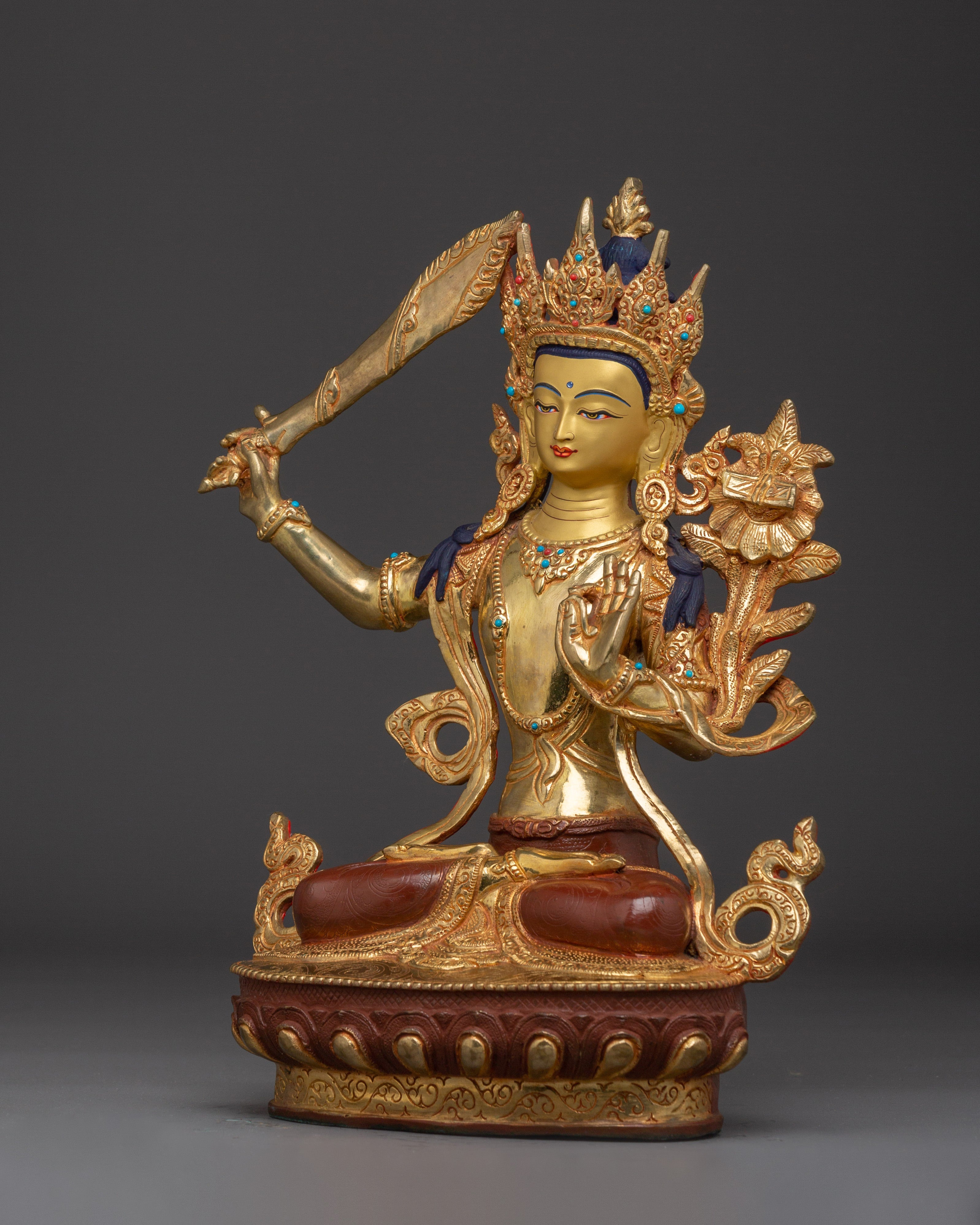 Manjushri Tibetan Wisdom Deity Statue | Traditionally Handcrafted Bodhisattva Statue