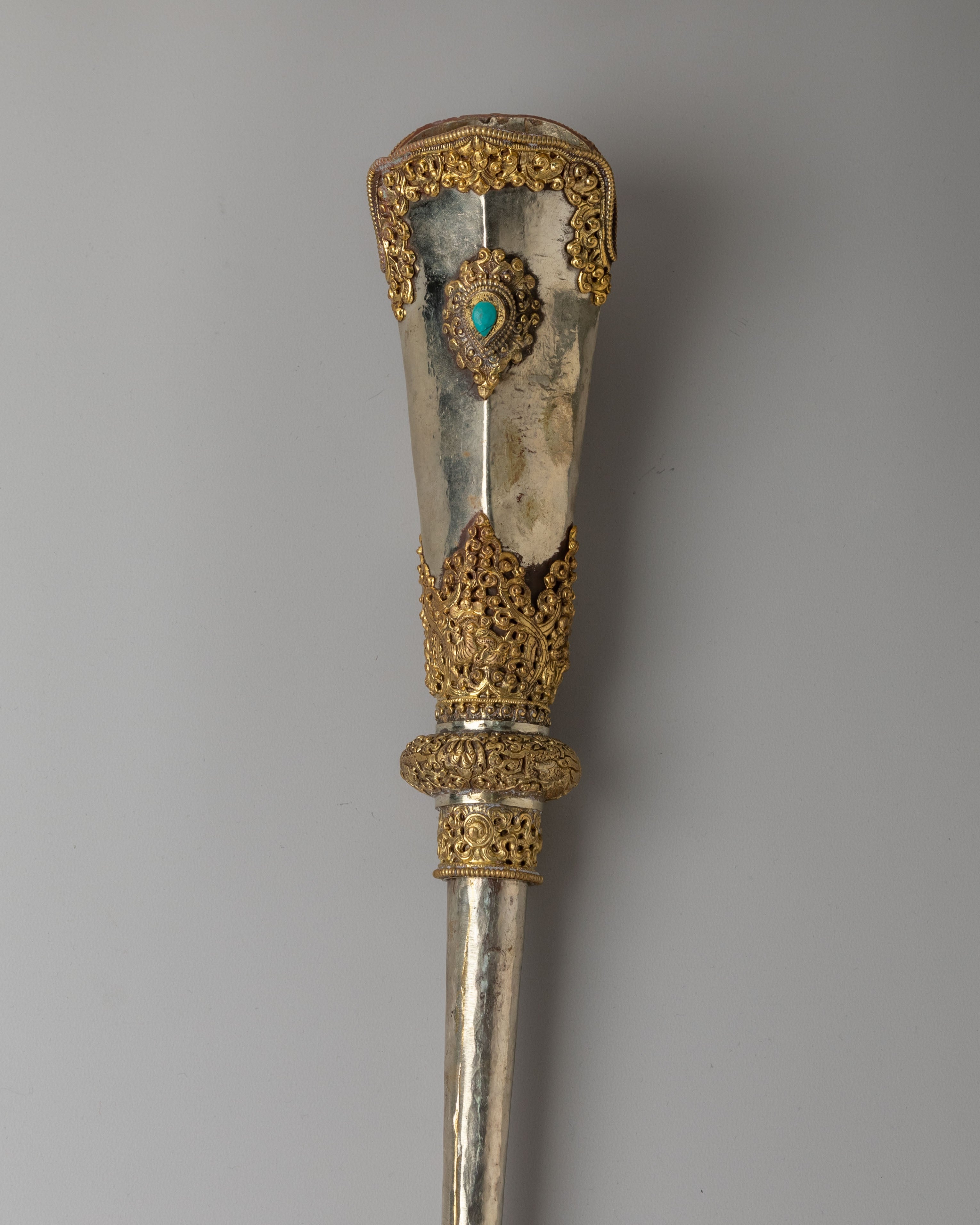 Tibetan Kangling Ritual Instrument | White Metal Meditation Instrument
