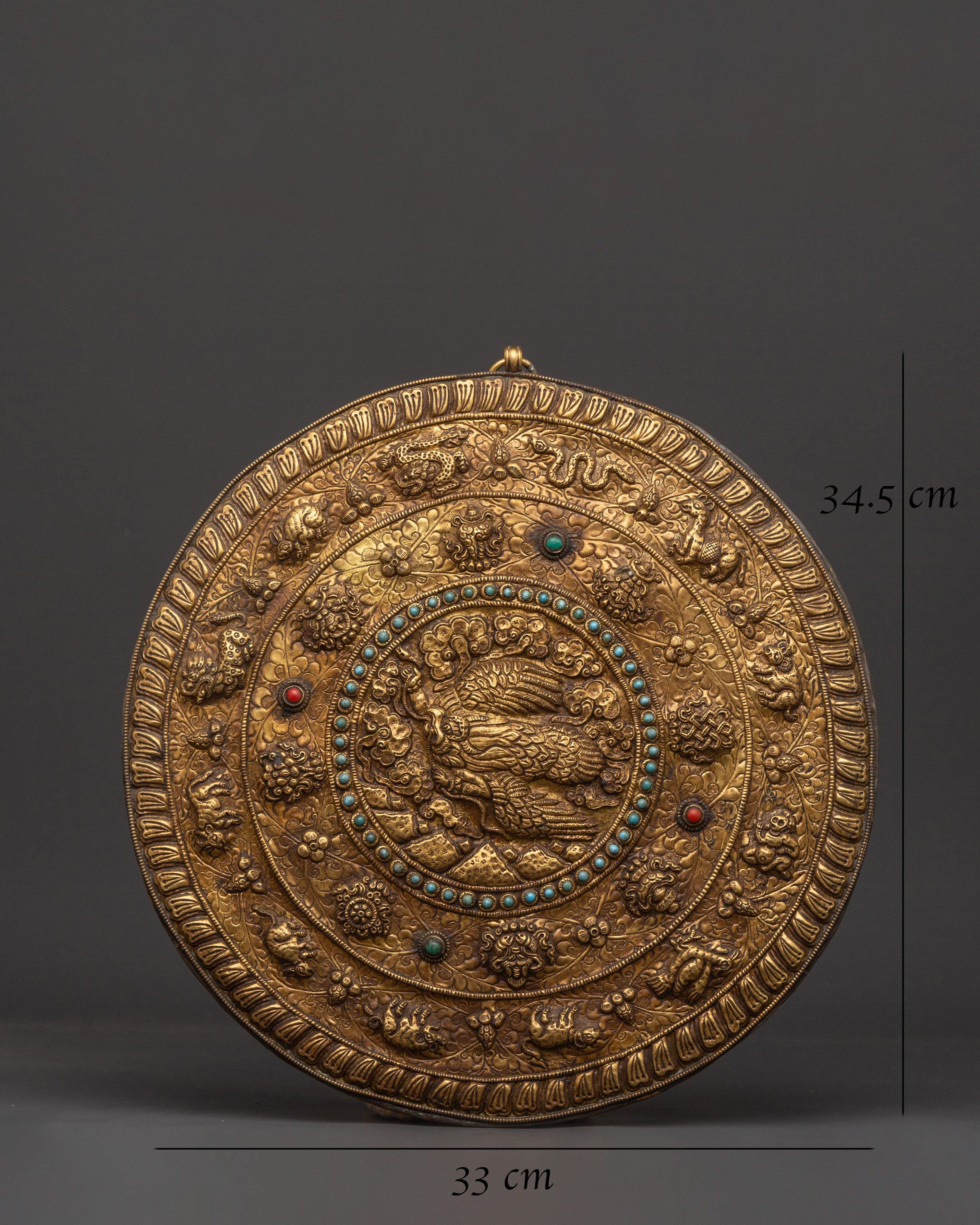 Traditional Tibetan Wall Hanging | Brass Sacred Artwork with Tibetan Symbols