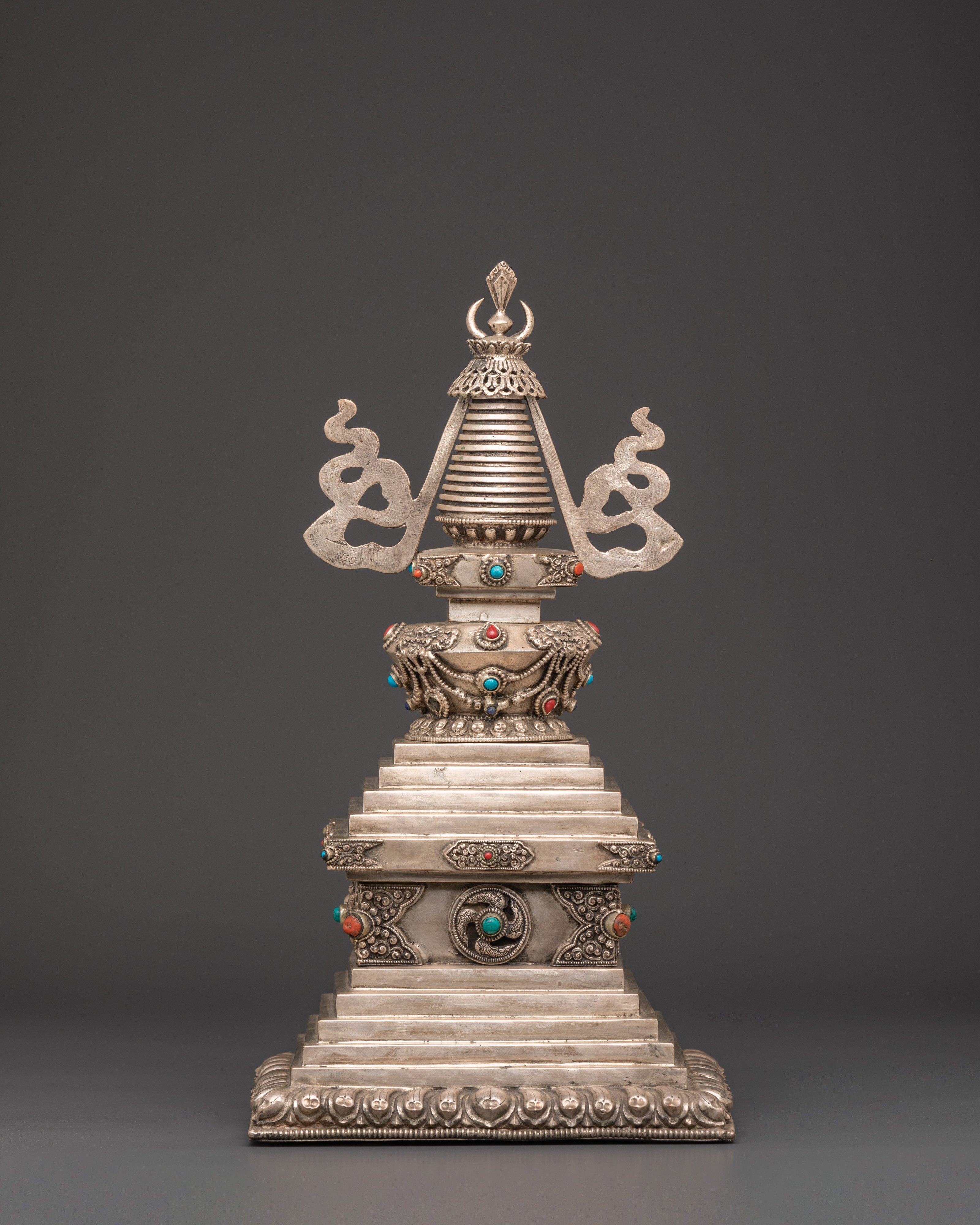 Copper Stupa with Silver Plating | Spiritual Home Decor