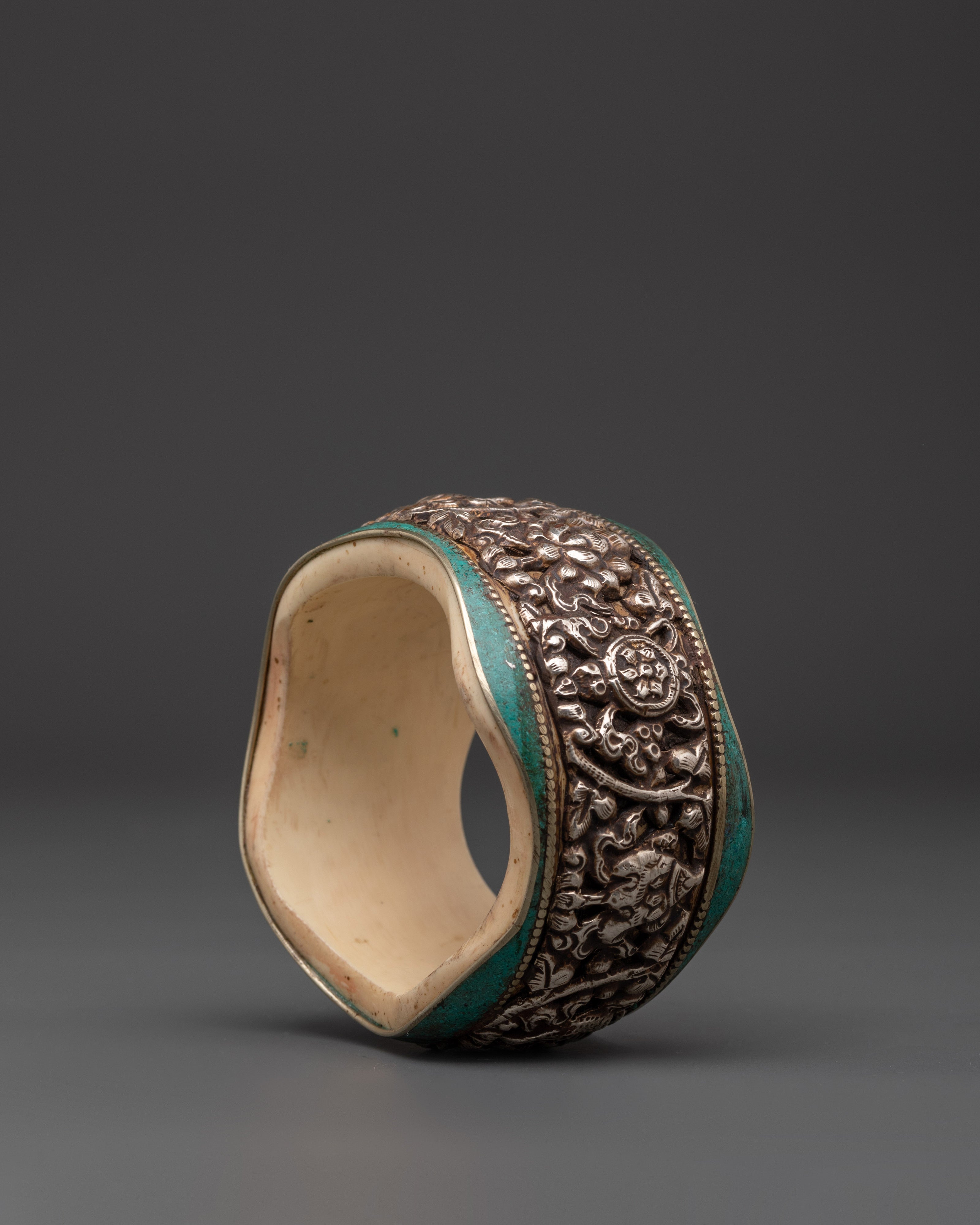 Tibetan Silver Bracelet with Auspicious Symbol  | Handcrafted Spiritual Jewelry