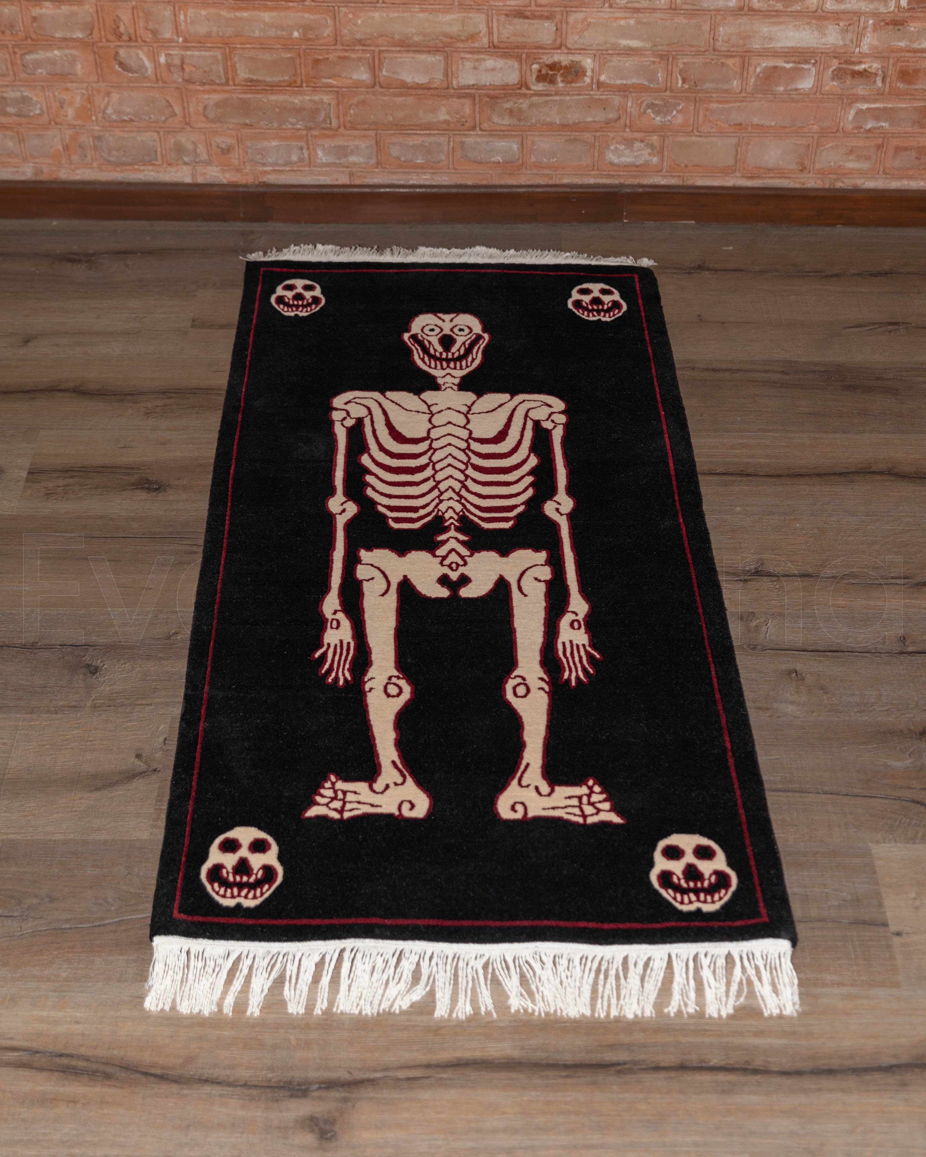 Skull Design Decorative Rug | Tibetan & New Zealand Wool with Viscose