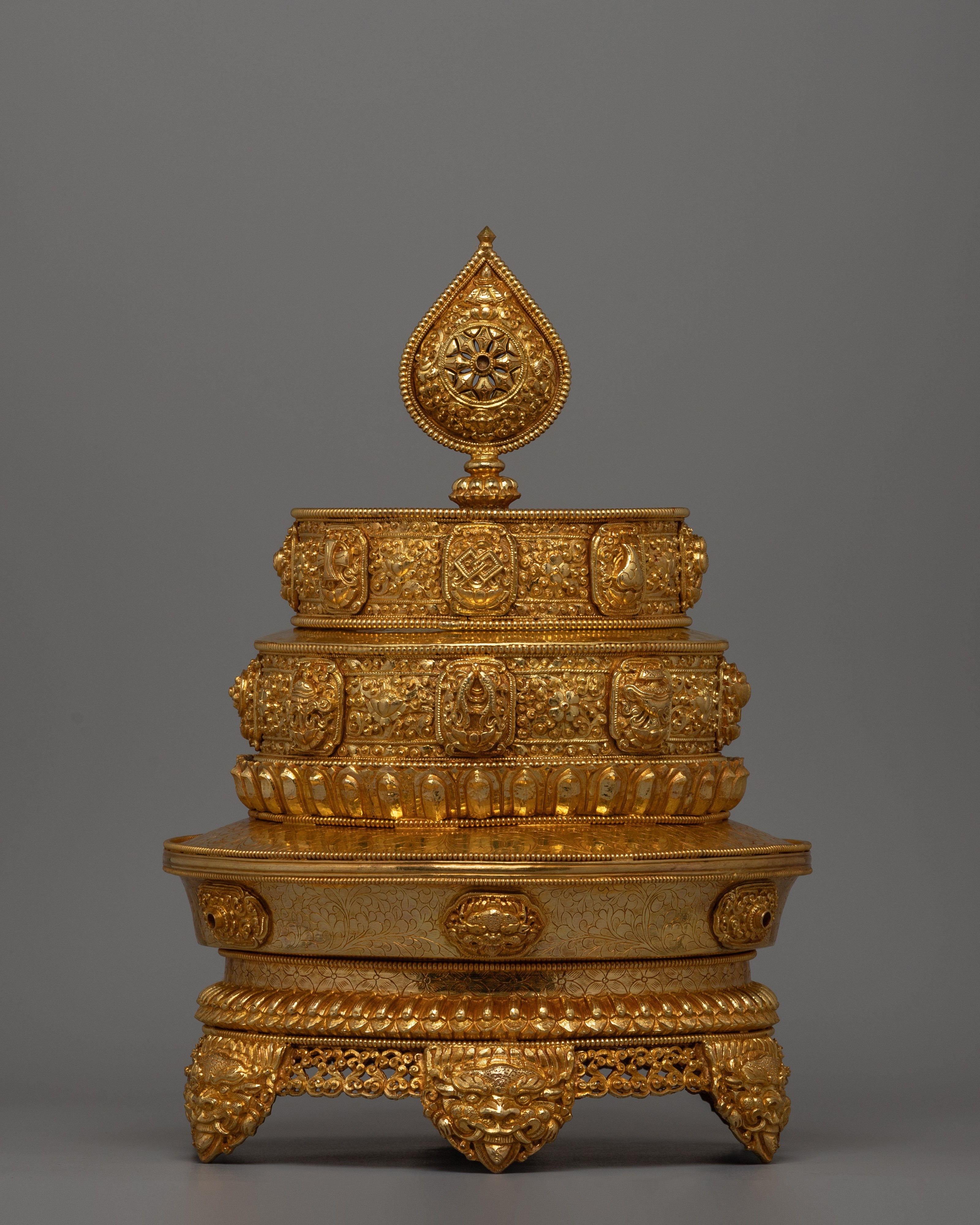 Gold-plated Stupa With a Copper Made | Spiritual Artifact, Sacred Meditation Symbol